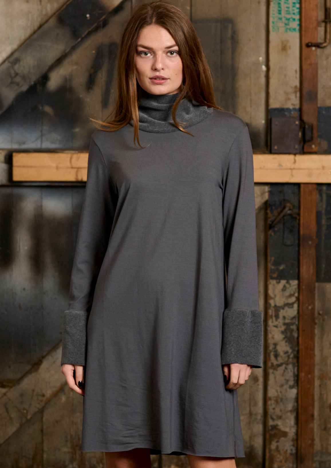 HENRIETTE STEFFENSEN COPENHAGEN DRESS HIGH NECK - 8021MIX KJOLER GREY/GREY 649