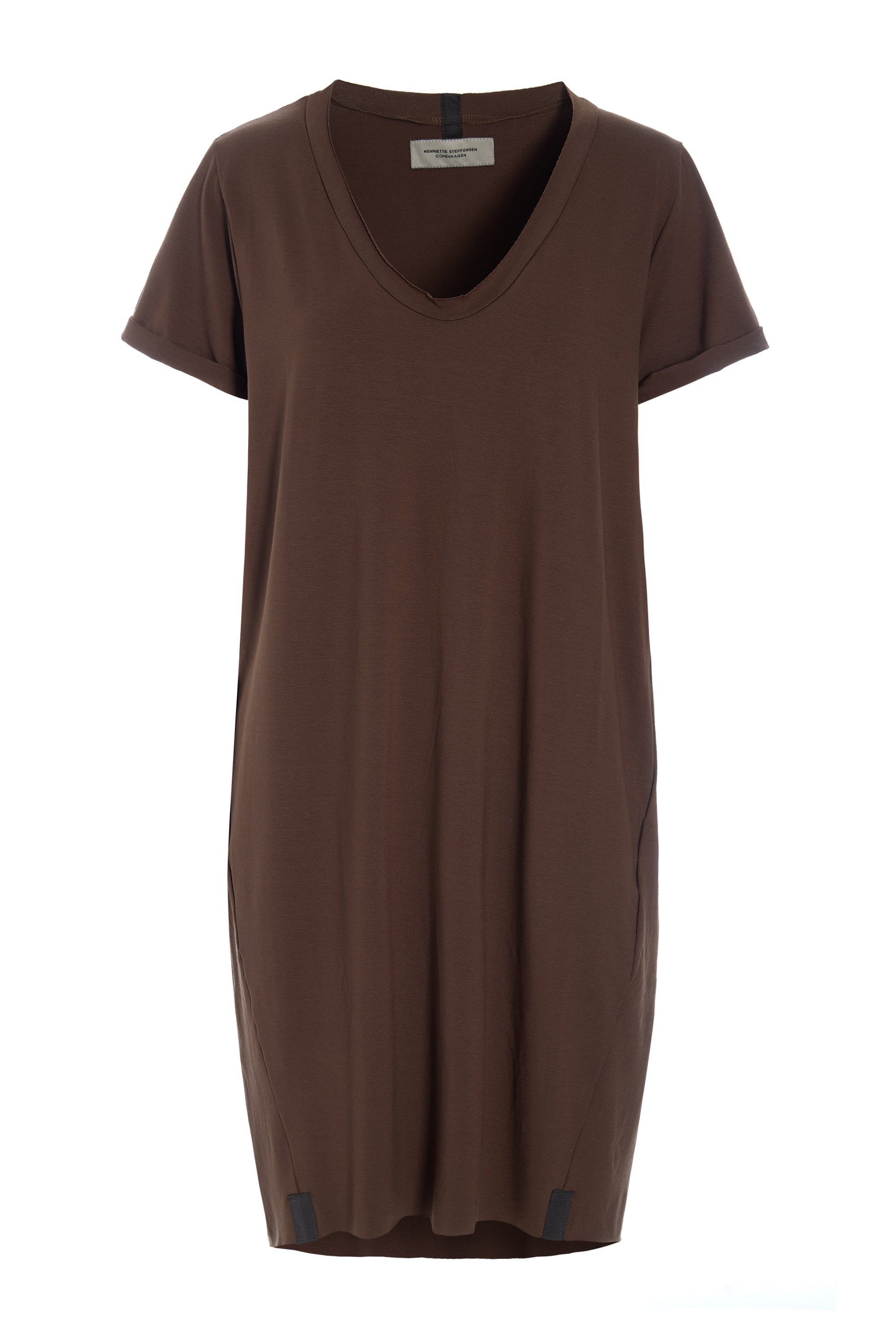 HENRIETTE STEFFENSEN COPENHAGEN DRESS V-NECK - 98049 KJOLER CHOCOLATE 844