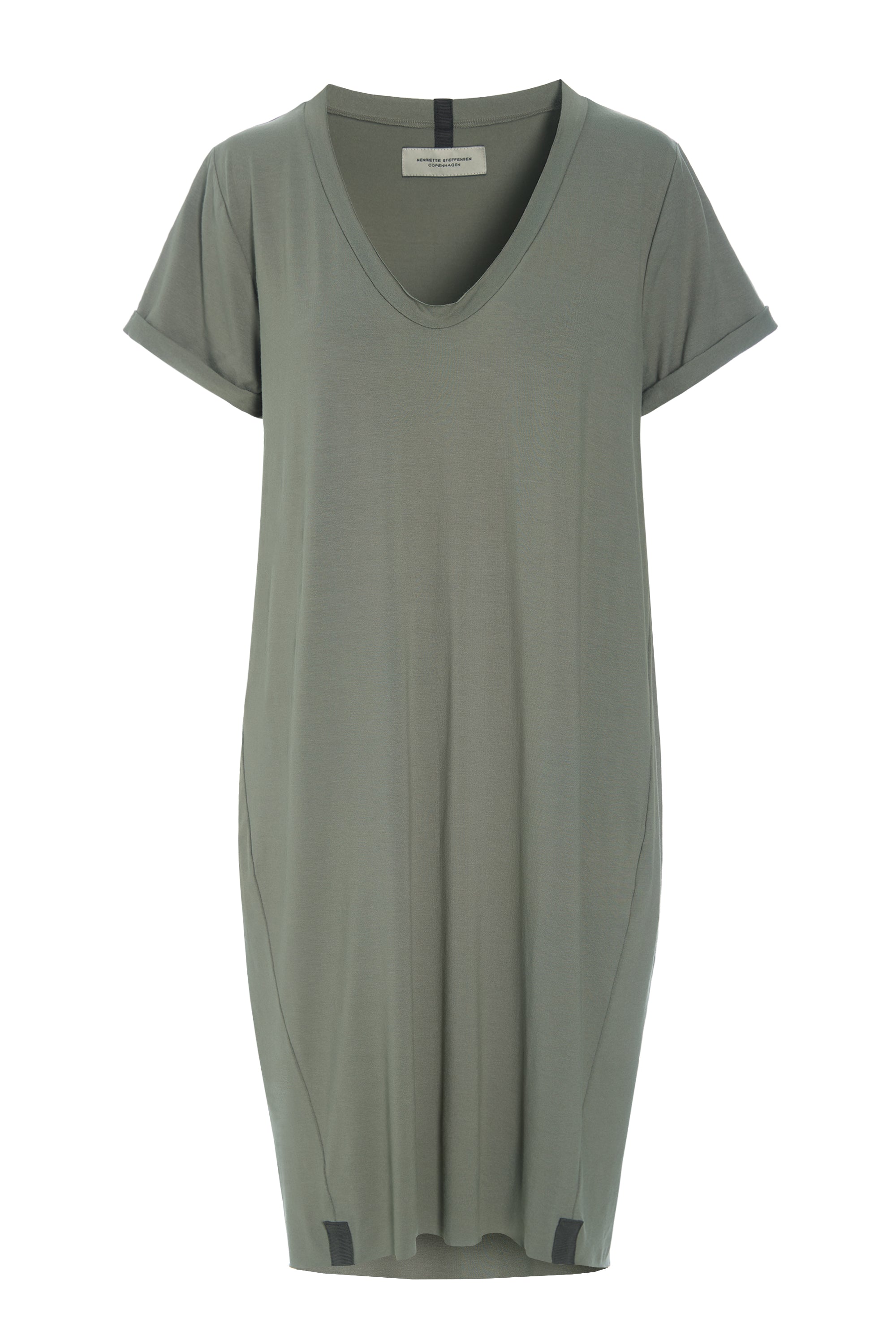 HENRIETTE STEFFENSEN COPENHAGEN DRESS V-NECK - 98049 KJOLER DUSTY GREEN 609