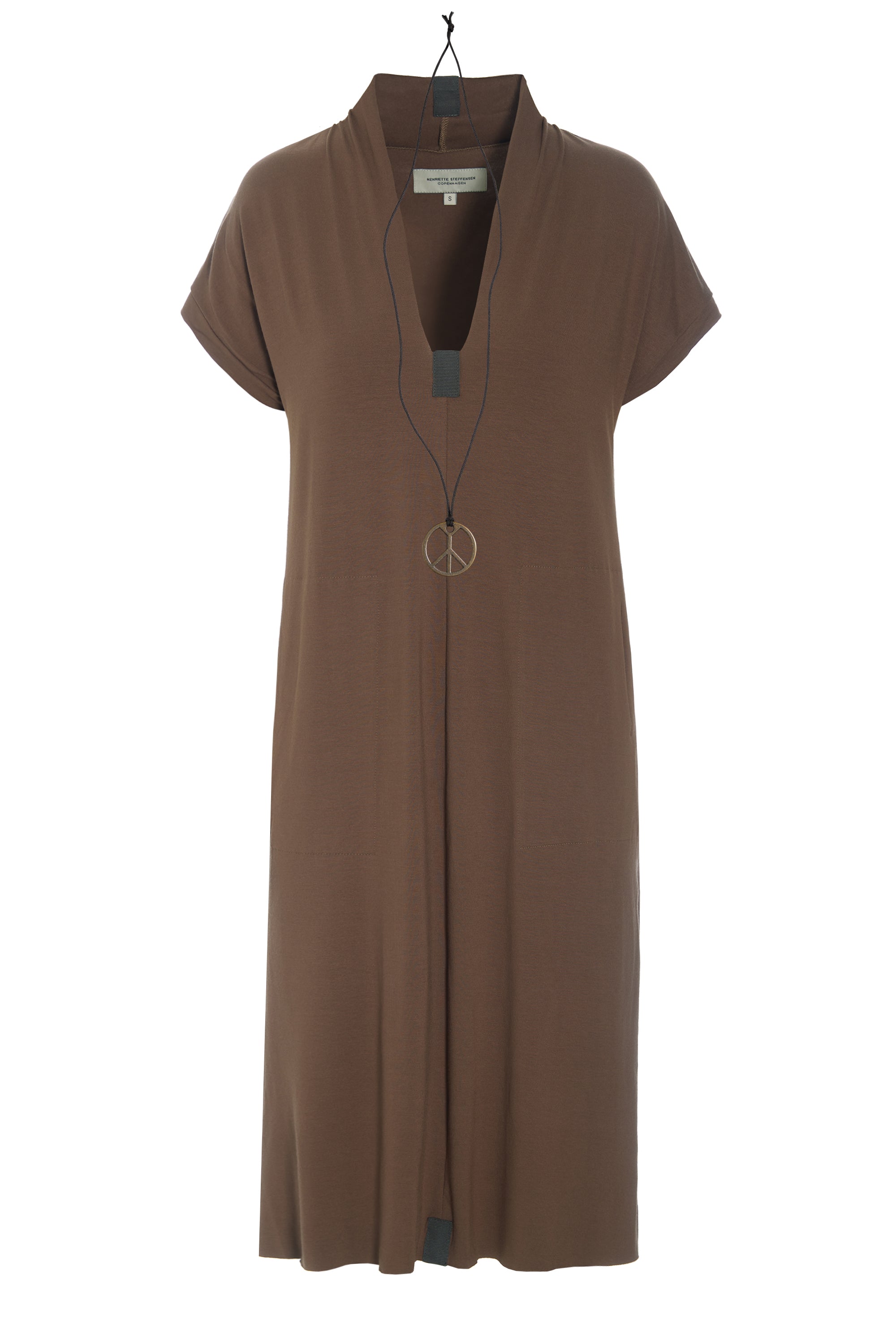 HENRIETTE STEFFENSEN COPENHAGEN DRESS V- COLLAR - 98068 KJOLER CHOCOLATE 844