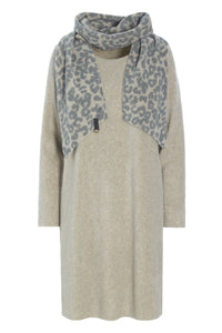 DRESS WITH SCARF - 3226 - SAND / LEOPARD