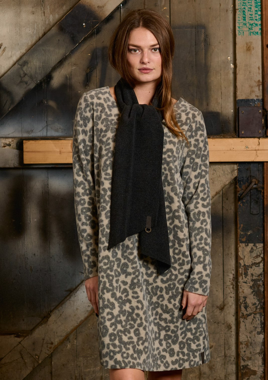 HENRIETTE STEFFENSEN COPENHAGEN DRESS WITH SCARF - 3226P KJOLER LEOPARD / SOFT BLACK 472