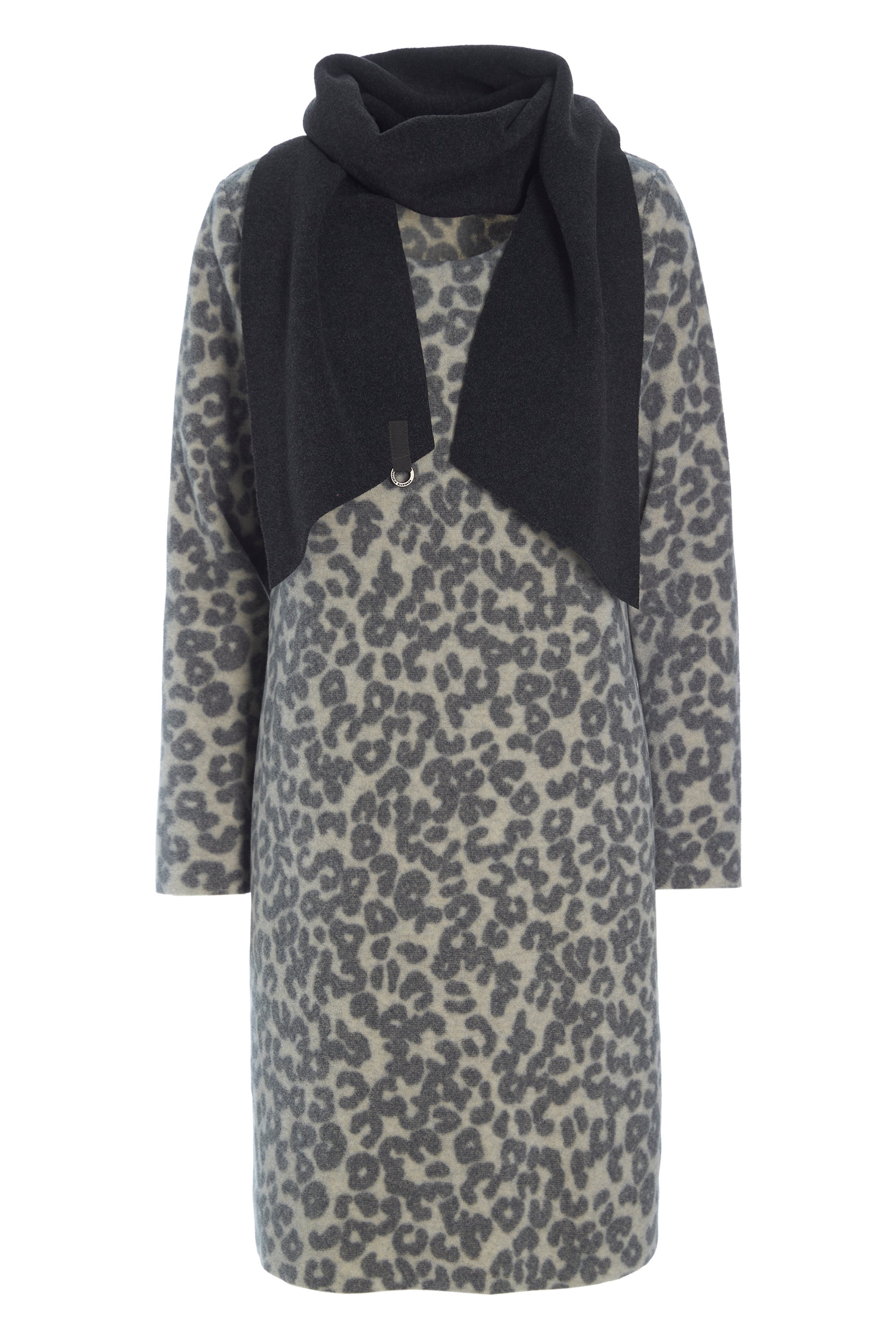 HENRIETTE STEFFENSEN COPENHAGEN DRESS WITH SCARF - 3226P KJOLER LEOPARD / SOFT BLACK 472