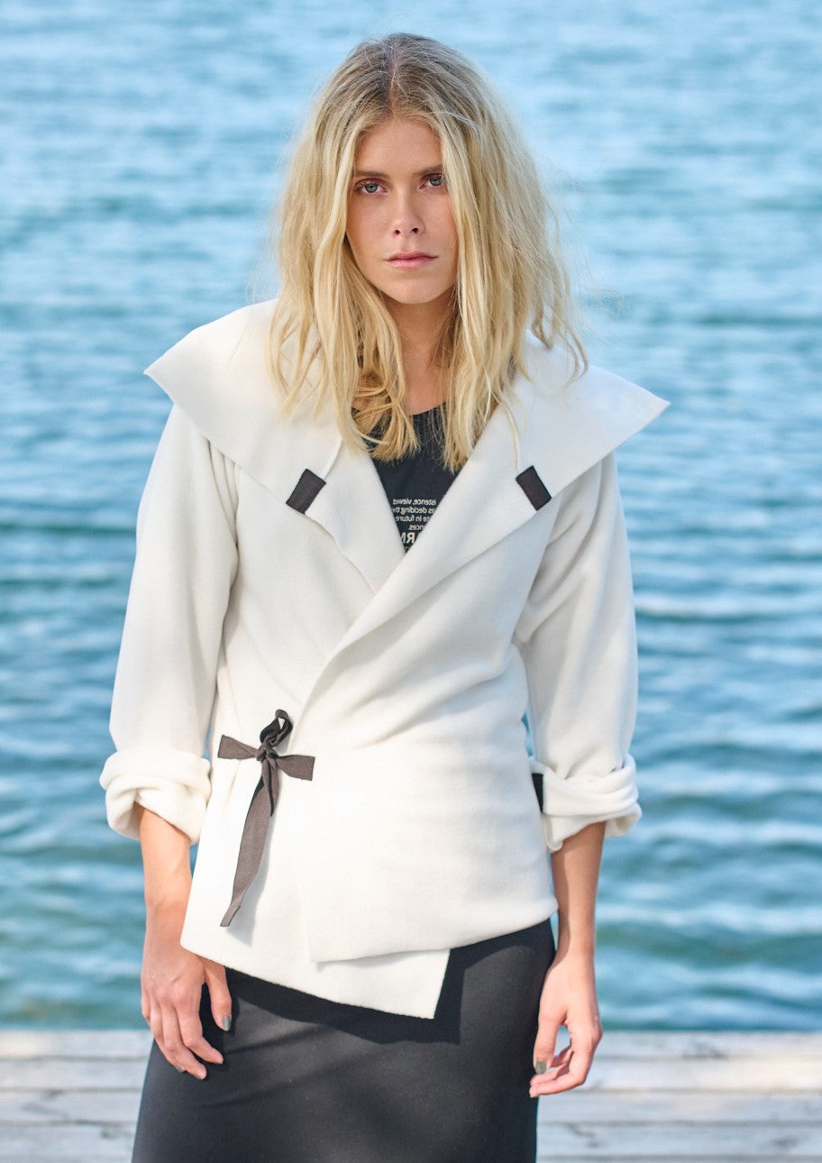 HENRIETTE STEFFENSEN COPENHAGEN FLEECE WRAP CARDIGAN - 7146 CARDIGANS OFF WHITE 802