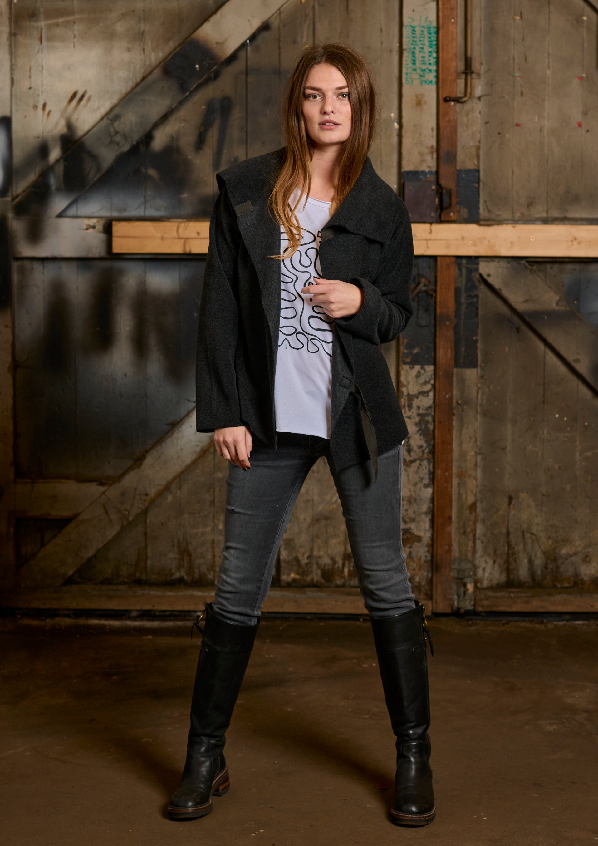 HENRIETTE STEFFENSEN COPENHAGEN FLEECE WRAP CARDIGAN - 7146 CARDIGANS SOFT BLACK 914