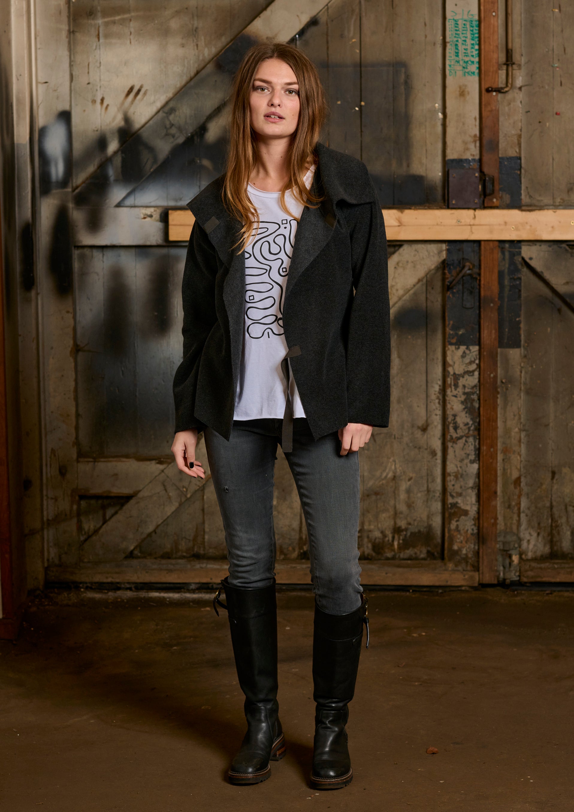 HENRIETTE STEFFENSEN COPENHAGEN FLEECE WRAP CARDIGAN - 7146 CARDIGANS SOFT BLACK 914