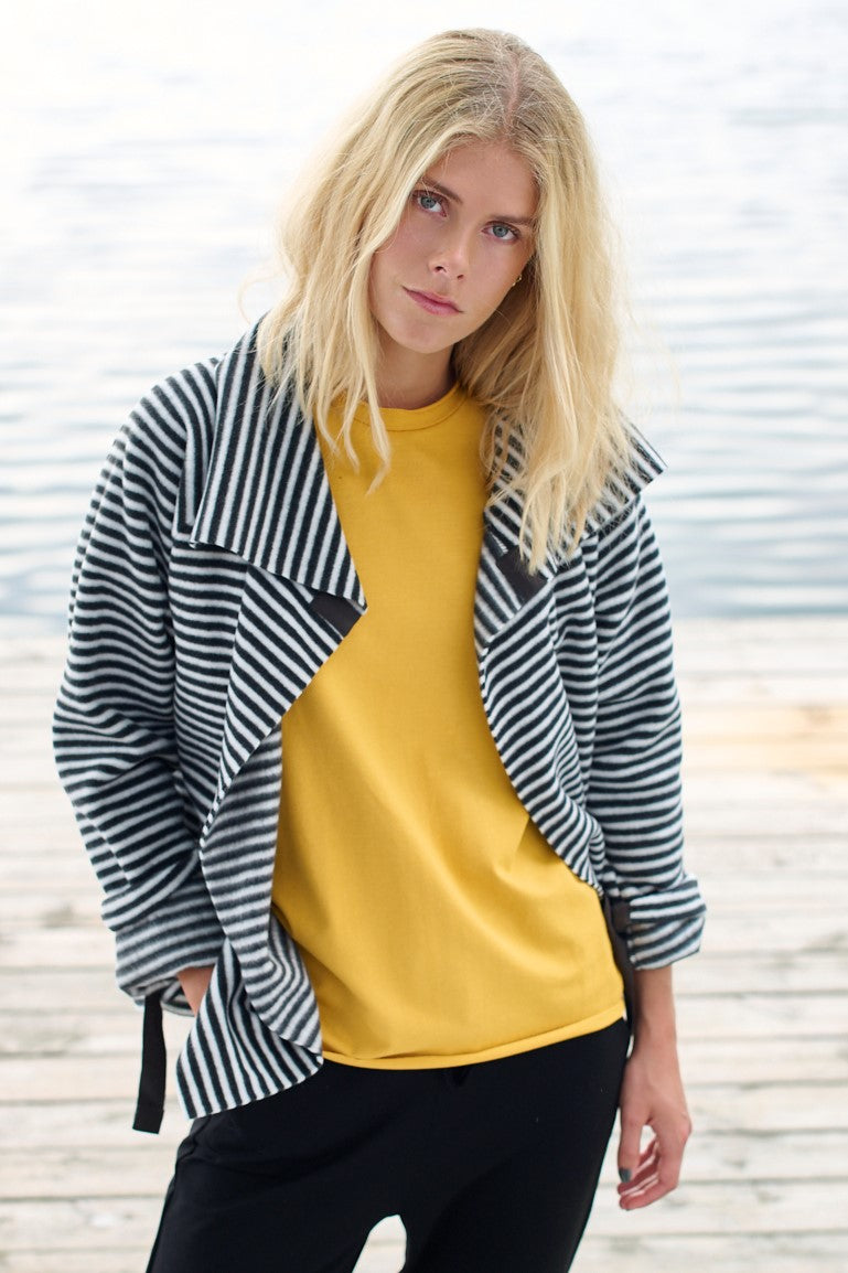 HENRIETTE STEFFENSEN COPENHAGEN FLEECE WRAP CARDIGAN - 7146 CARDIGANS STRIPES B&W 673