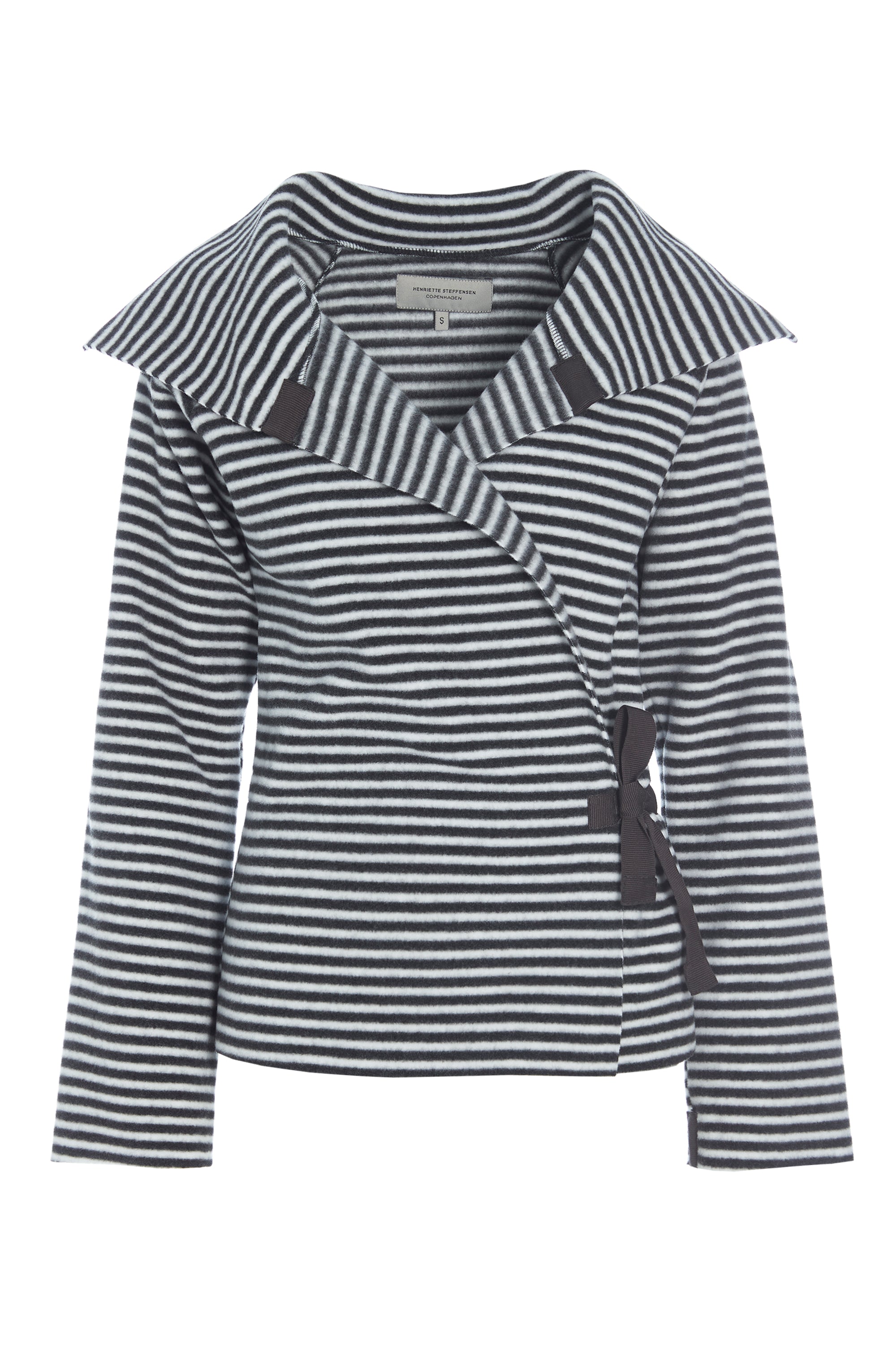 HENRIETTE STEFFENSEN COPENHAGEN FLEECE WRAP CARDIGAN - 7146 CARDIGANS STRIPES B&W 673