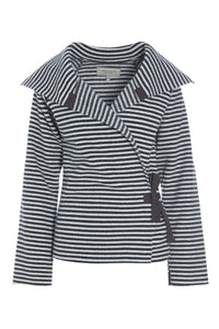 FLEECE WRAP CARDIGAN - 7146 - STRIPES B&W