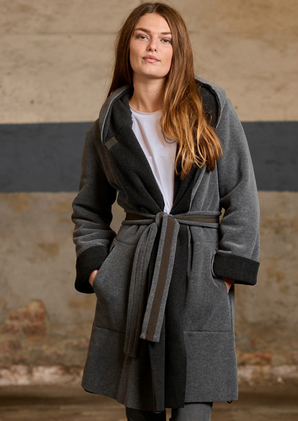 HENRIETTE STEFFENSEN COPENHAGEN HOODIE COAT REVERSIBLE - 7132 COATS GREY/SOFT BLACK 647