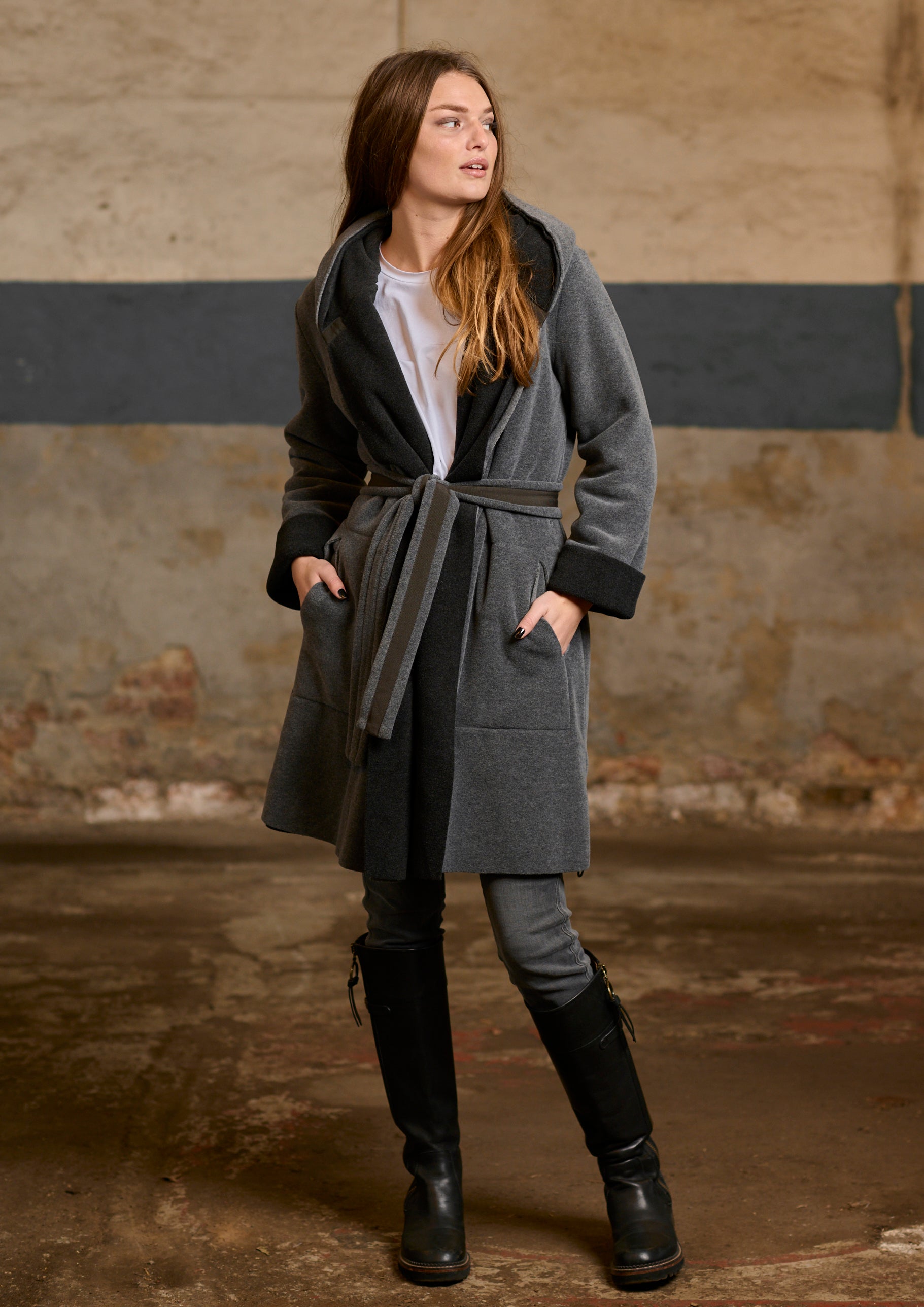 HENRIETTE STEFFENSEN COPENHAGEN HOODIE COAT REVERSIBLE - 7132 COATS GREY/SOFT BLACK 647