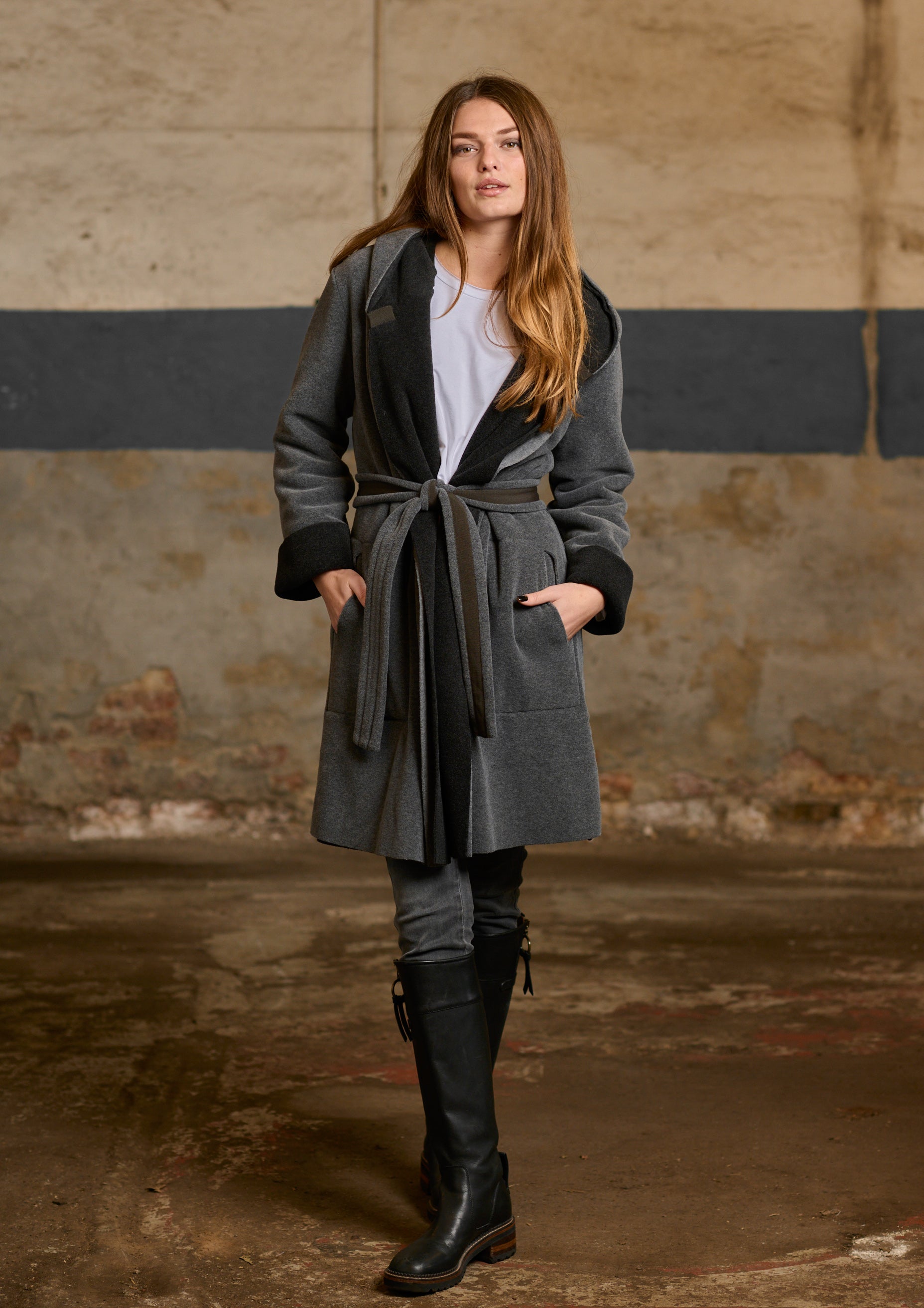 HENRIETTE STEFFENSEN COPENHAGEN HOODIE COAT REVERSIBLE - 7132 COATS GREY/SOFT BLACK 647