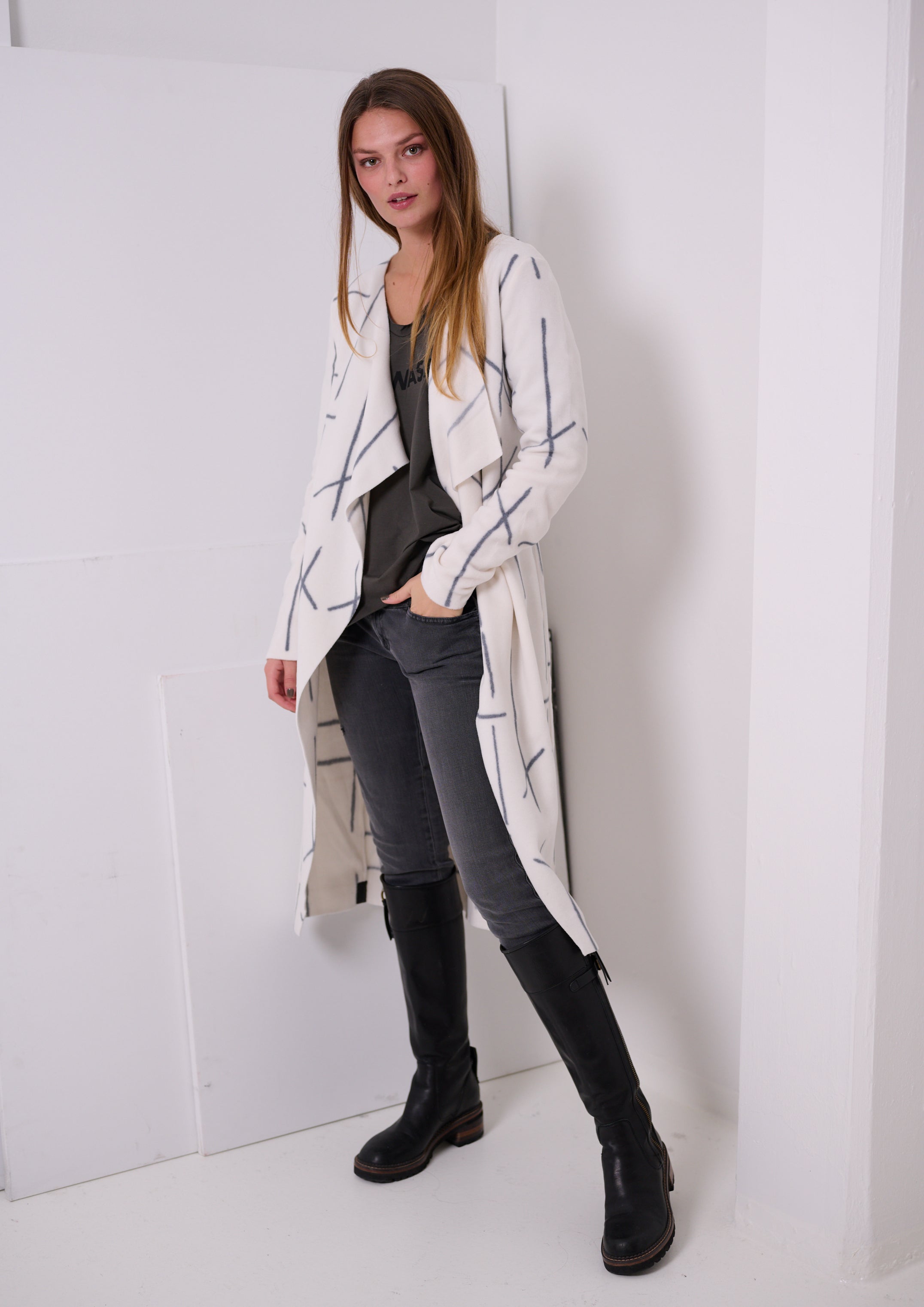 HENRIETTE STEFFENSEN COPENHAGEN LONG CARDIGAN - 7114P CARDIGANS CHECK PRINT 112