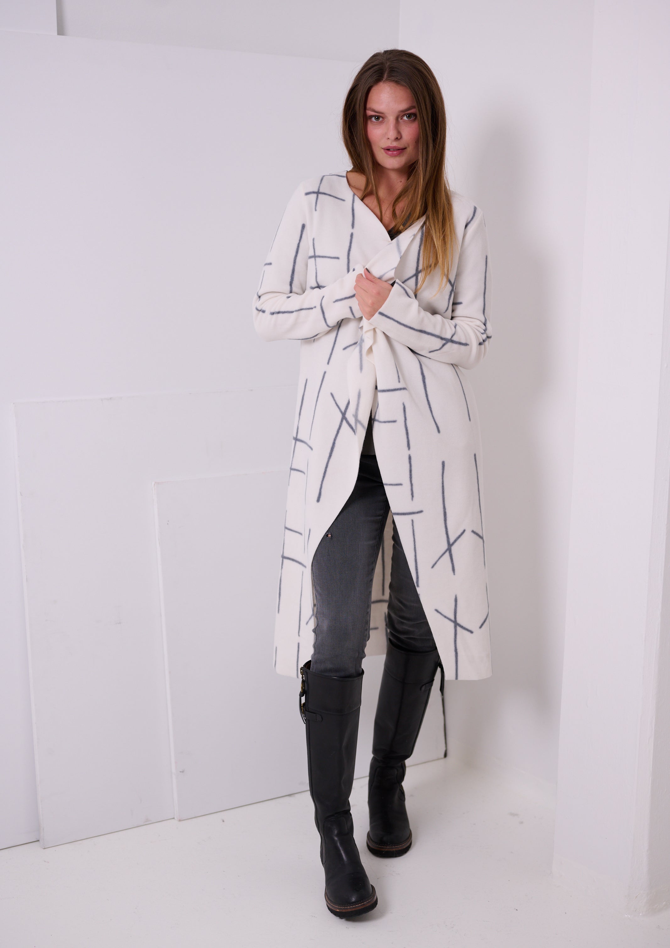 HENRIETTE STEFFENSEN COPENHAGEN LONG CARDIGAN - 7114P CARDIGANS CHECK PRINT 112