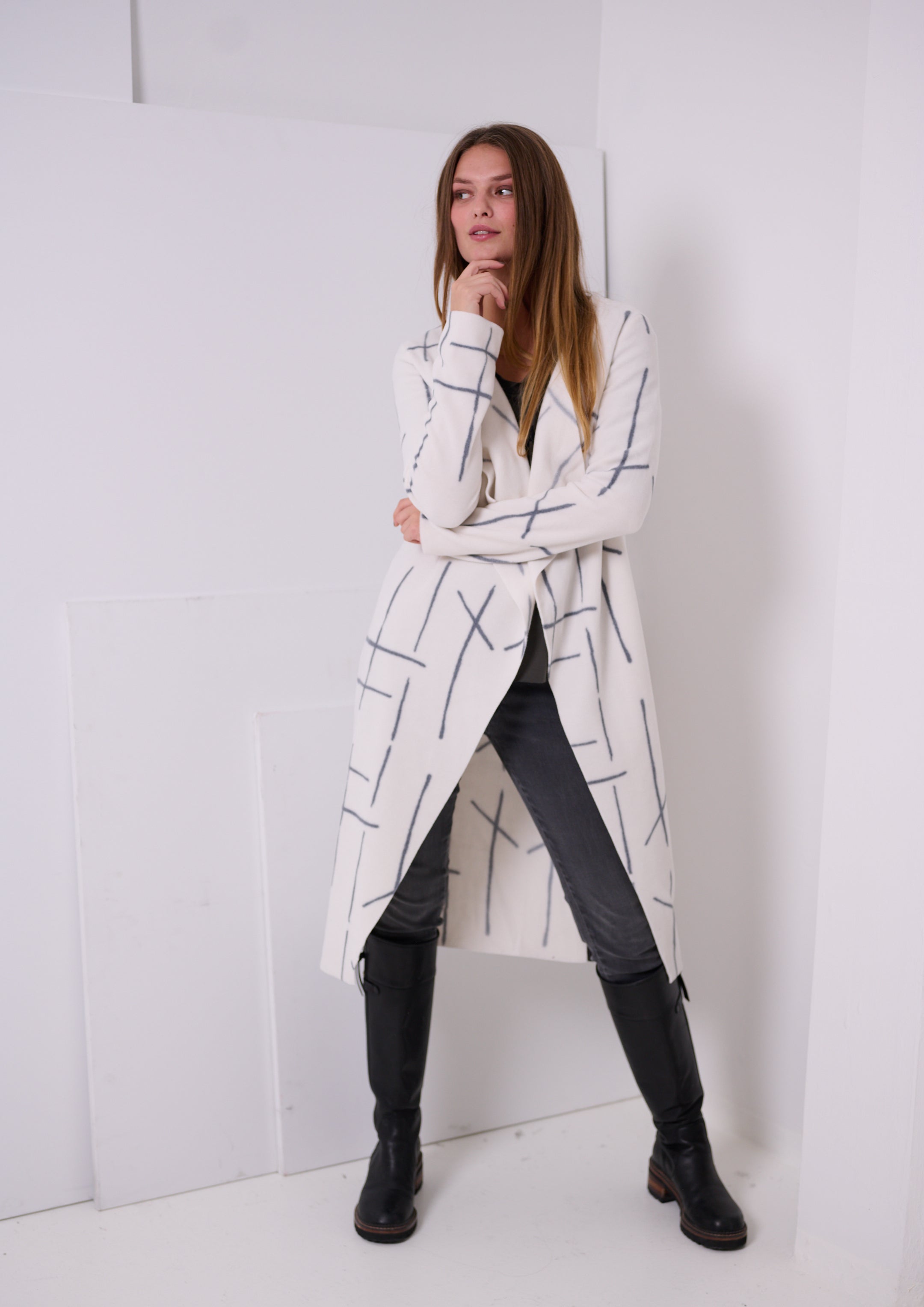 HENRIETTE STEFFENSEN COPENHAGEN LONG CARDIGAN - 7114P CARDIGANS CHECK PRINT 112