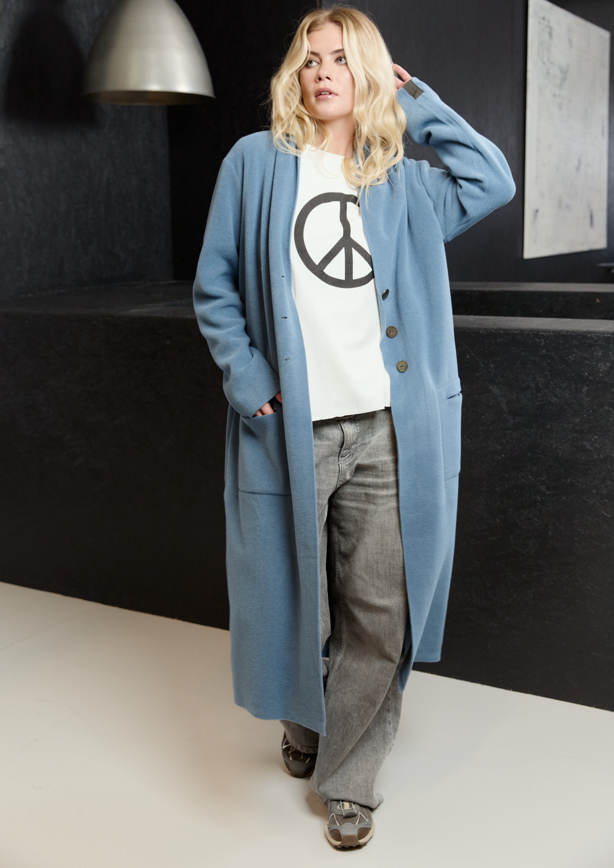 HENRIETTE STEFFENSEN COPENHAGEN LONG CARDIGAN - 7162 CARDIGANS DUSTY BLUE 794