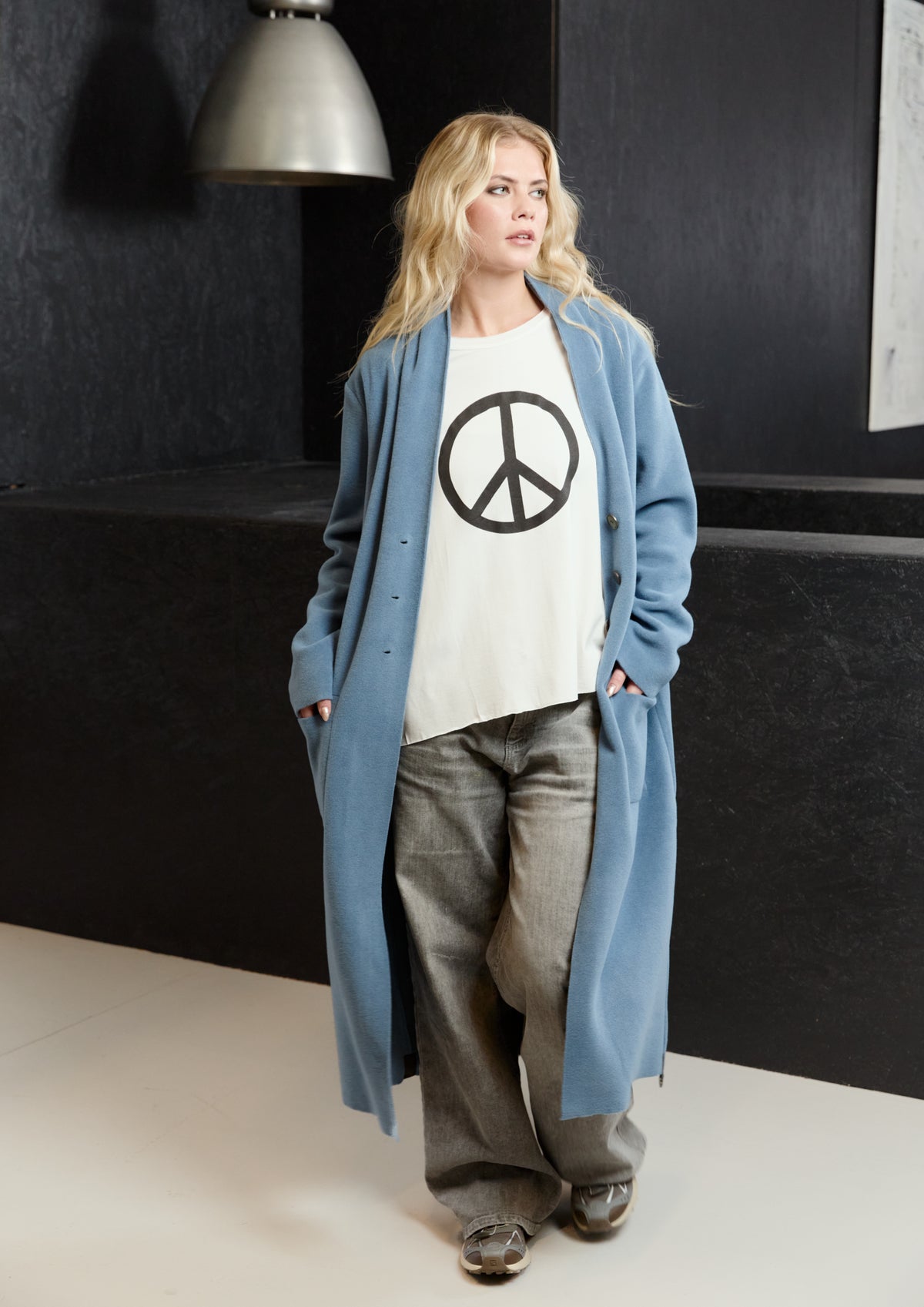 HENRIETTE STEFFENSEN COPENHAGEN LONG CARDIGAN - 7162 CARDIGANS DUSTY BLUE 794