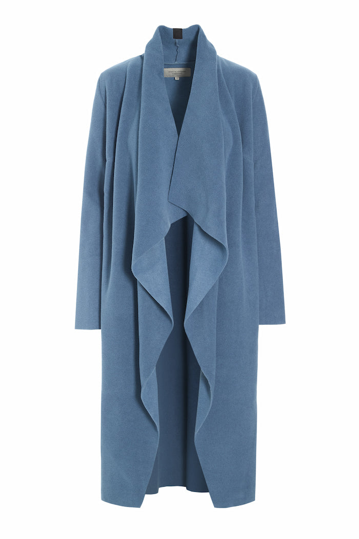 HENRIETTE STEFFENSEN COPENHAGEN LONG CARDIGAN W/ "WATERFALL" - 7131 CARDIGANS DUSTY BLUE 794
