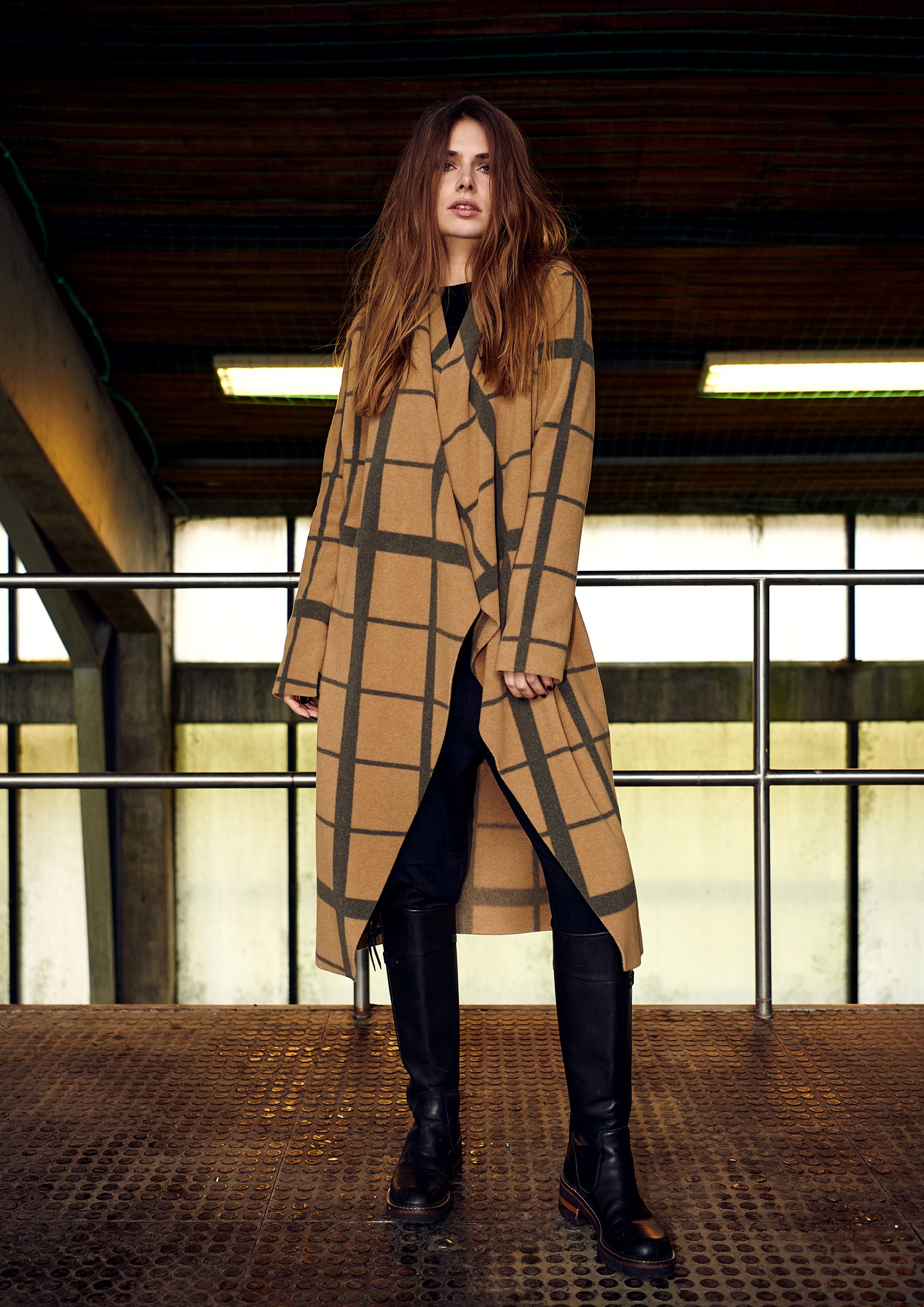 HENRIETTE STEFFENSEN COPENHAGEN LONG CARDIGAN W/ "WATERFALL" - 7131P CARDIGANS CLAN CHECK 114