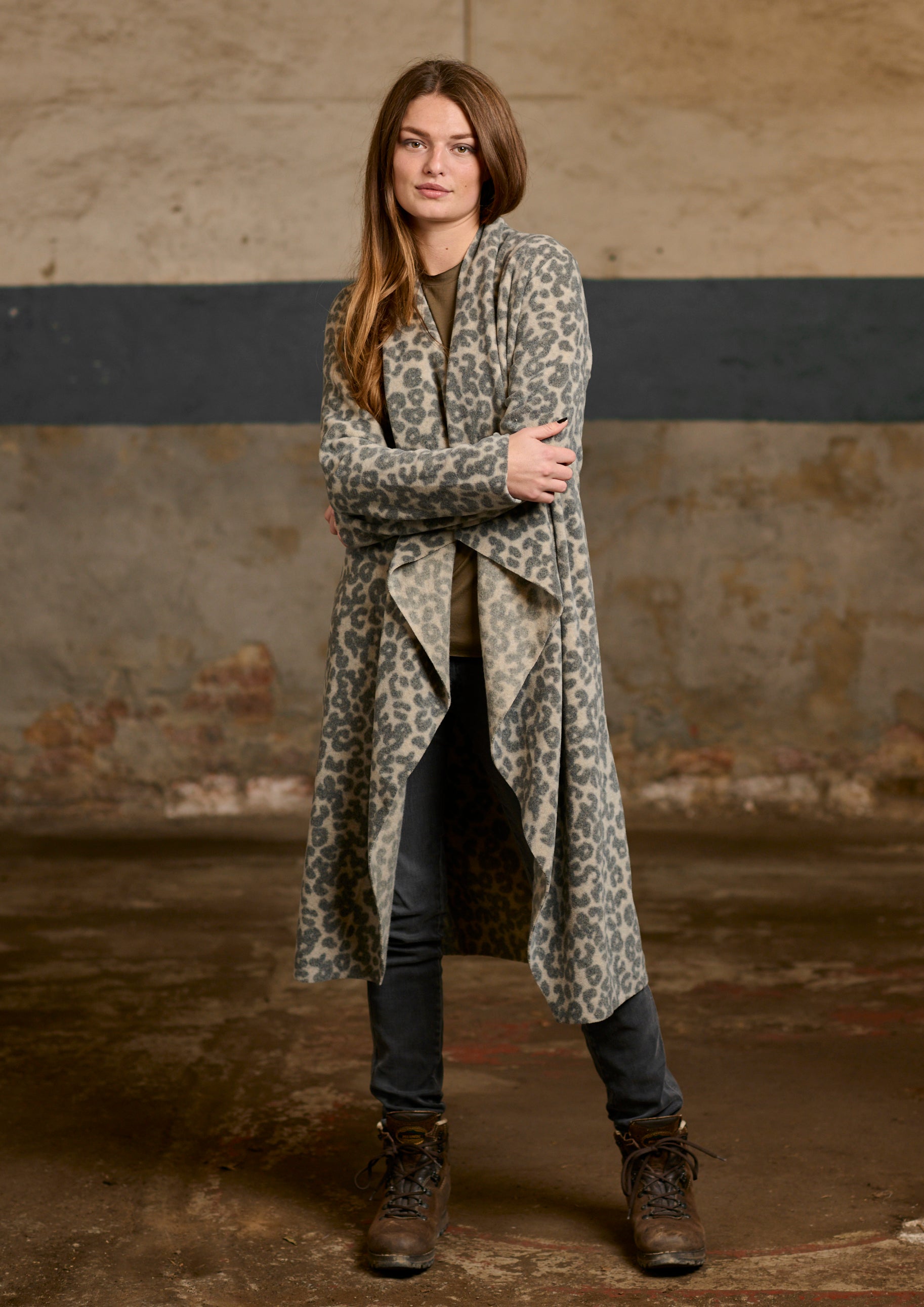 HENRIETTE STEFFENSEN COPENHAGEN LONG CARDIGAN W/ "WATERFALL" - 7131P CARDIGANS LEOPARD grey 105