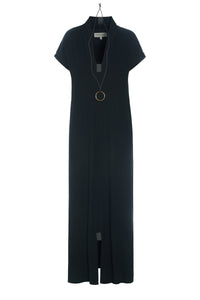 LONG DRESS V -COLLAR - 98067 - BLACK