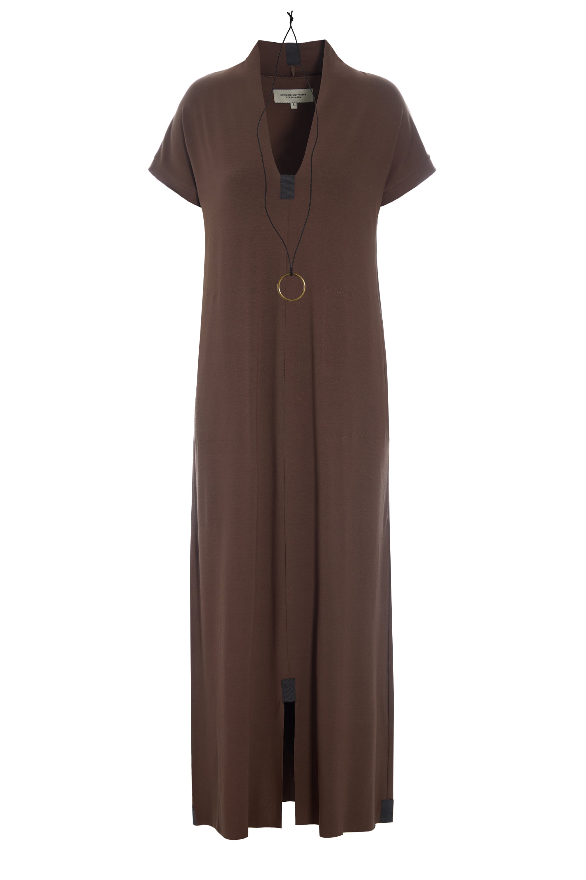 HENRIETTE STEFFENSEN COPENHAGEN LONG DRESS V -COLLAR - 98067 KJOLER CHOCOLATE 844