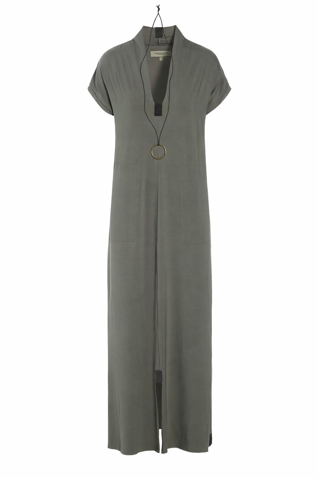 HENRIETTE STEFFENSEN COPENHAGEN LONG DRESS V -COLLAR - 98067 KJOLER DUSTY GREEN 609