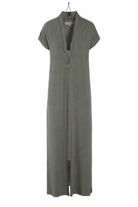 LONG DRESS V -COLLAR - 98067 - DUSTY GREEN