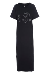LONG DRESS WITH PRINT - 98038 - BLACK