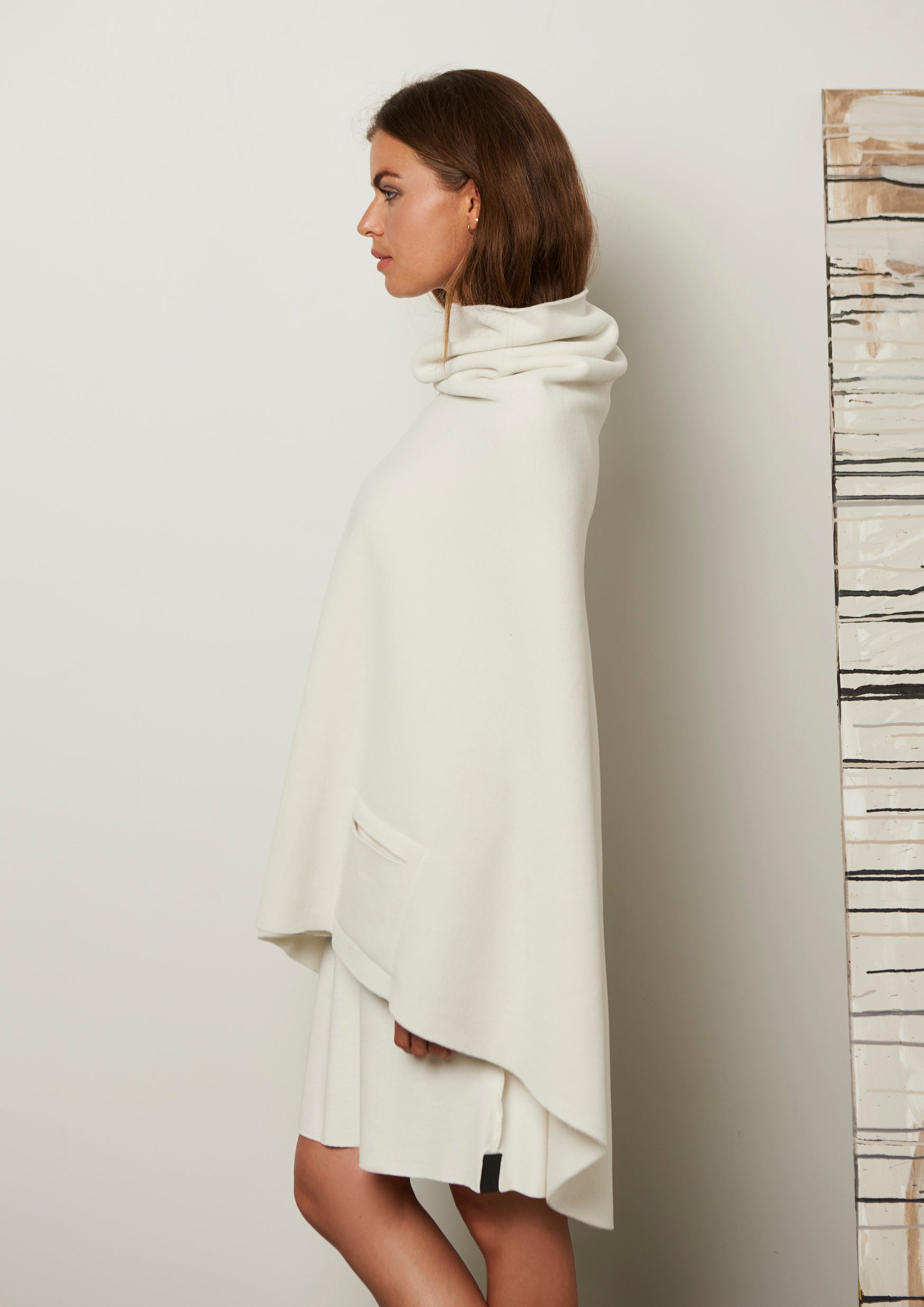 HENRIETTE STEFFENSEN COPENHAGEN LONG PONCHO WITH HIGH NECK - 4061 PONCHOS OFF WHITE 802
