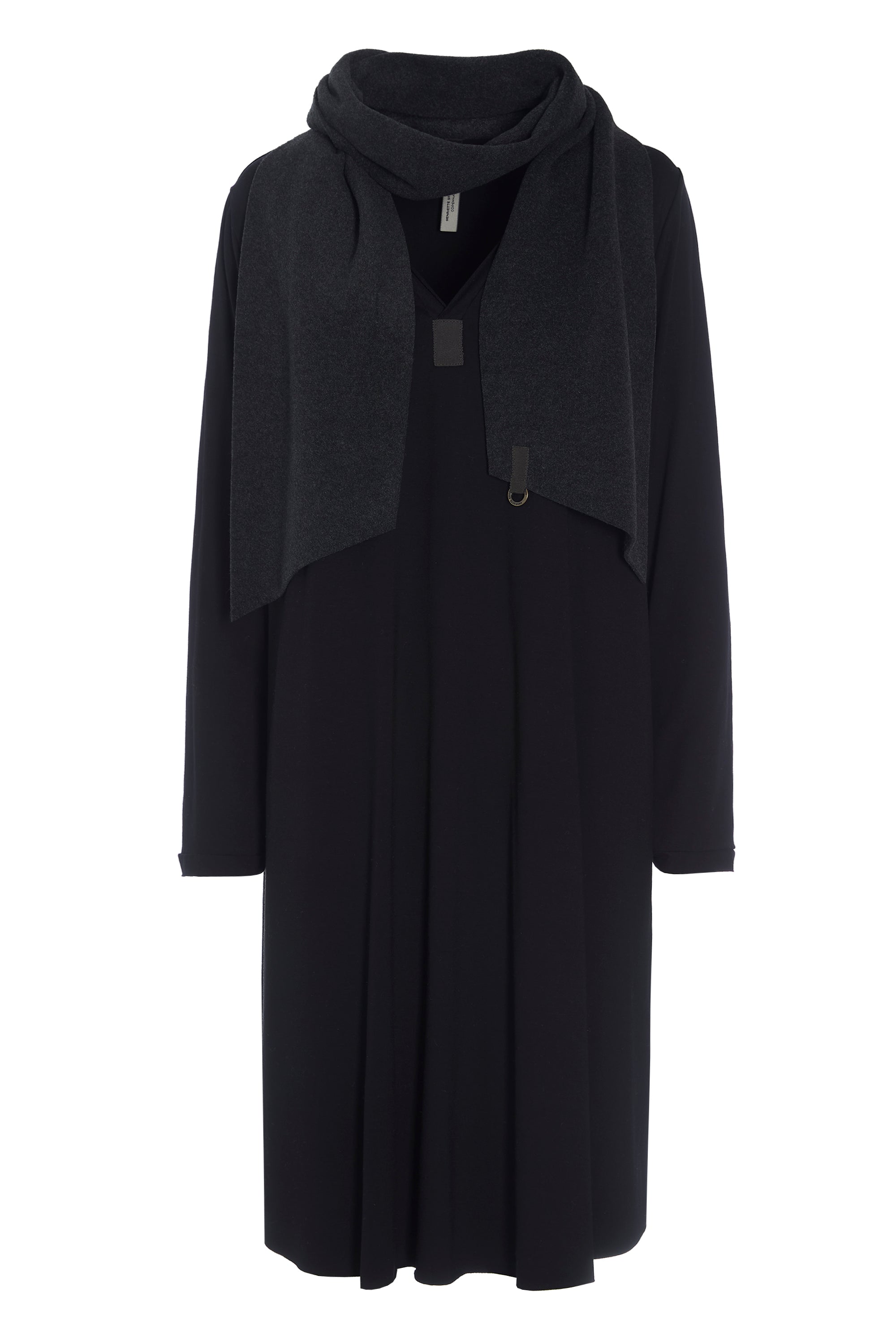 HENRIETTE STEFFENSEN COPENHAGEN LONG SHIRT W/SCARF - 8042 KJOLER BLACK/SOFT BLACK 923