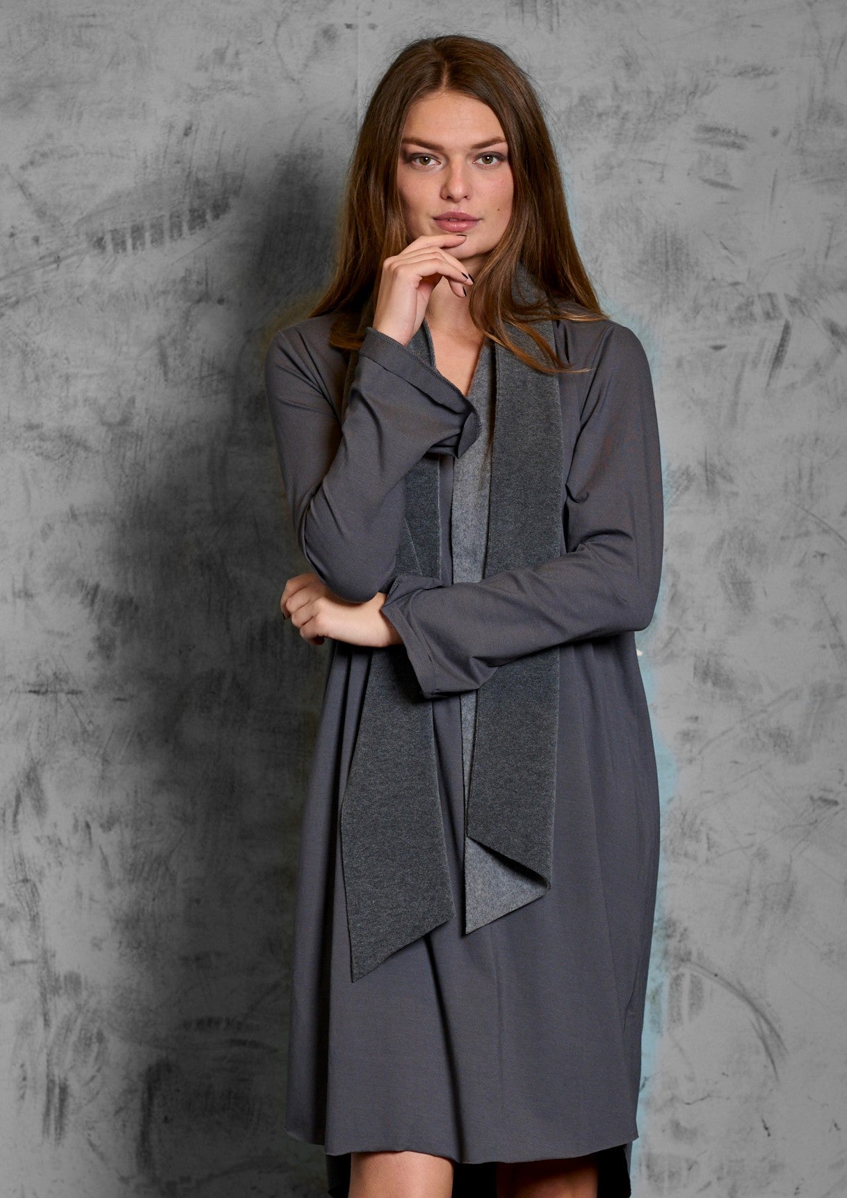 HENRIETTE STEFFENSEN COPENHAGEN LONG SHIRT W/SCARF - 8042 KJOLER GREY/GREY 649