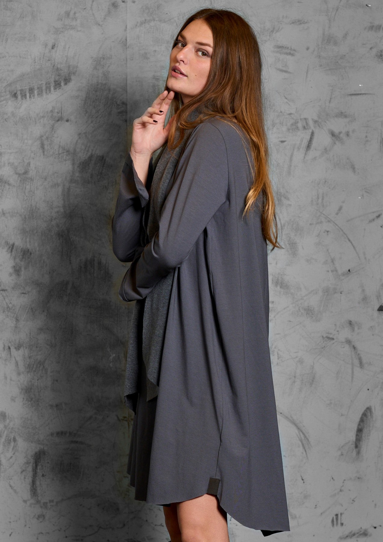 HENRIETTE STEFFENSEN COPENHAGEN LONG SHIRT W/SCARF - 8042 KJOLER GREY/GREY 649