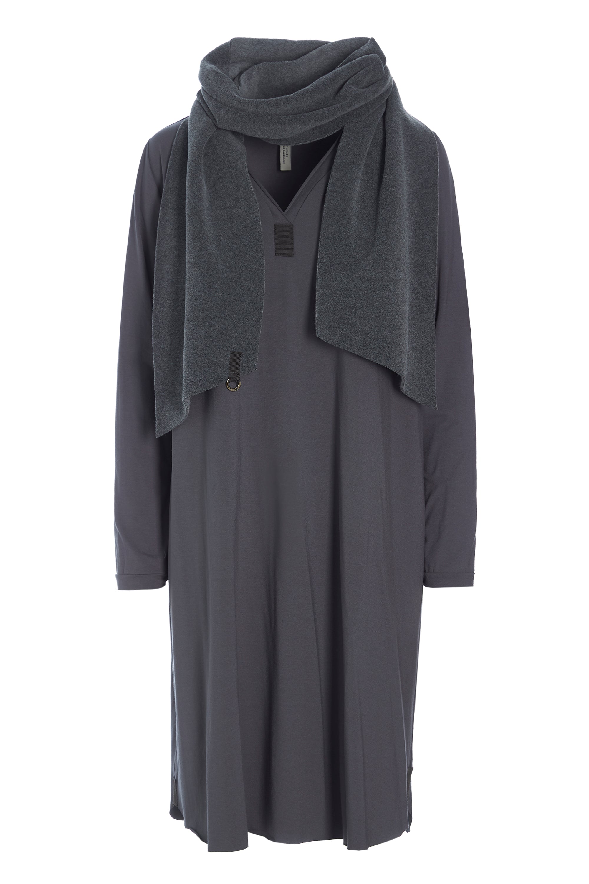 HENRIETTE STEFFENSEN COPENHAGEN LONG SHIRT W/SCARF - 8042 KJOLER GREY/GREY 649