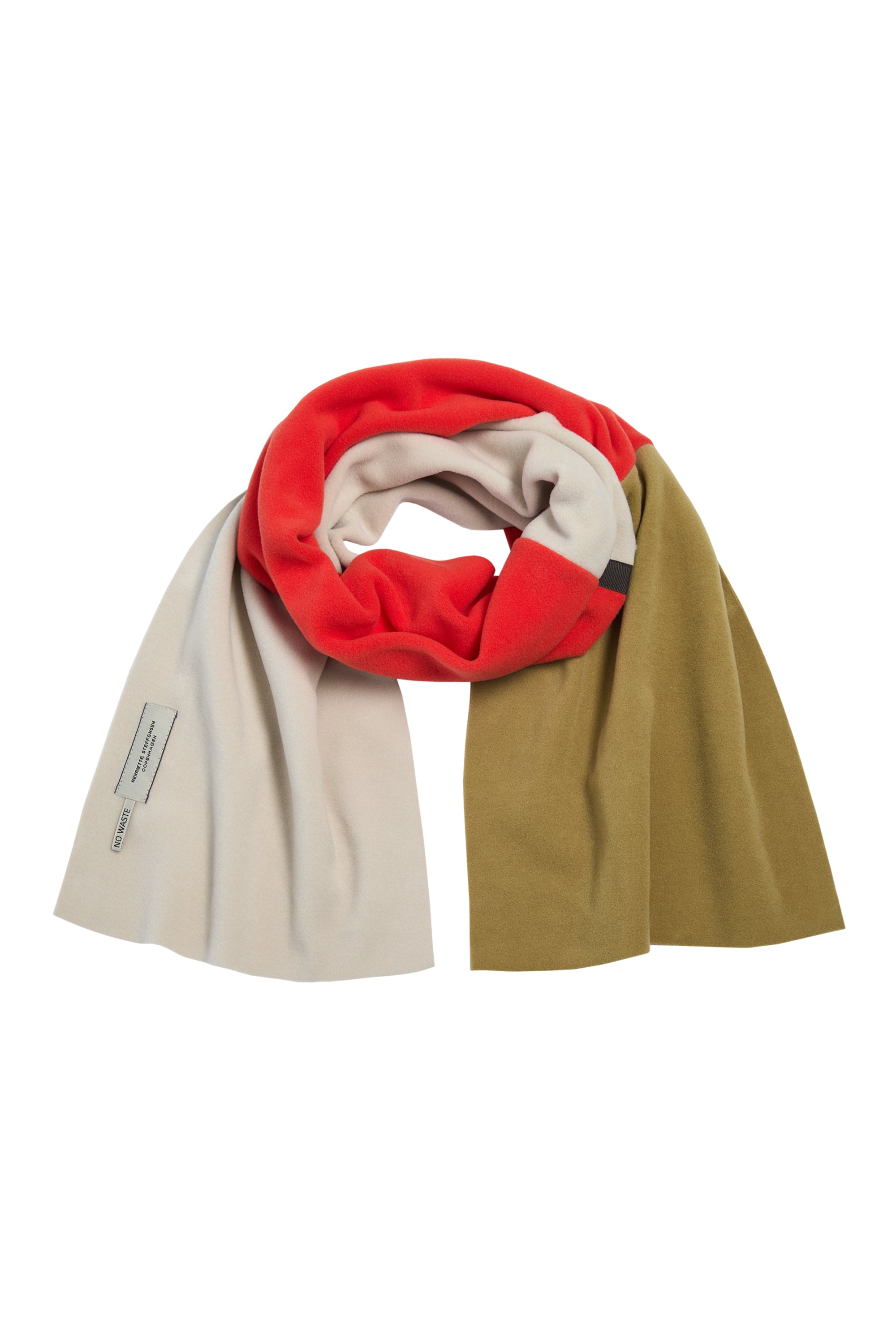 HENRIETTE STEFFENSEN COPENHAGEN NO WASTE SCARF - 4063NW SCARFS OLIVE/TOMATO/KIT 321