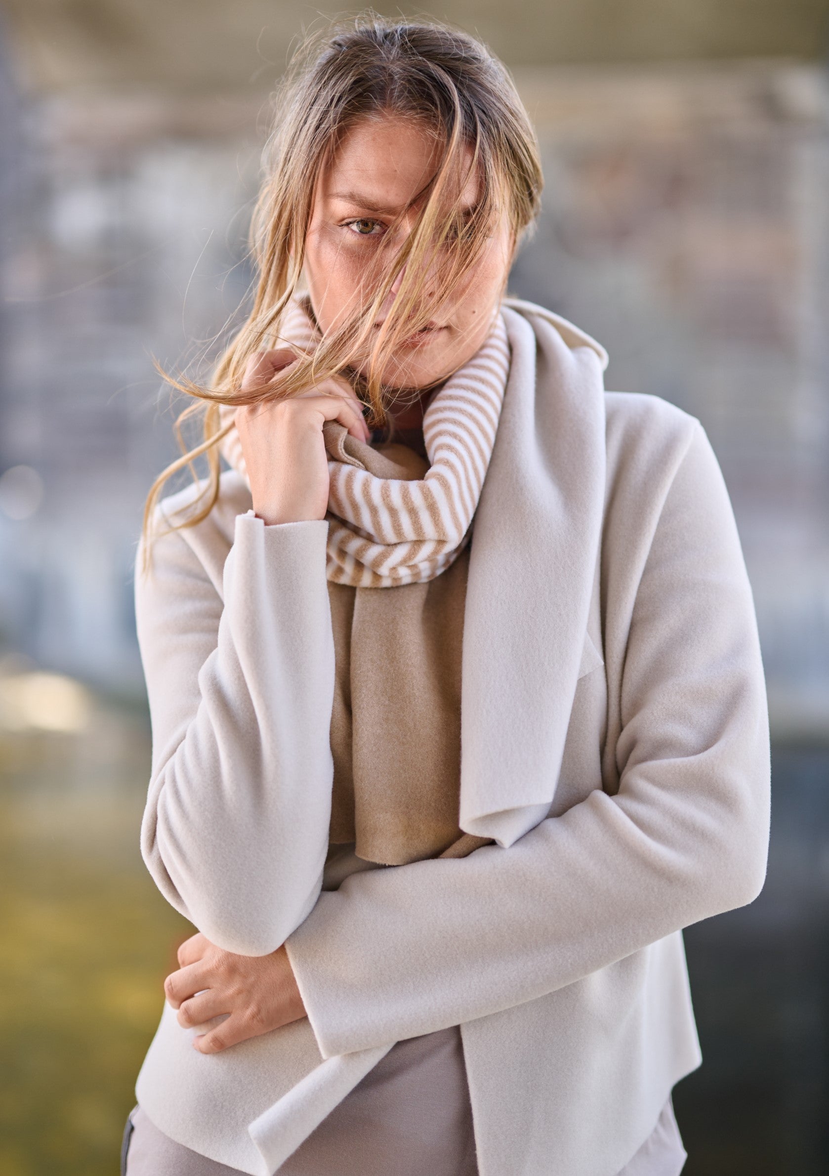 HENRIETTE STEFFENSEN COPENHAGEN NO WASTE SCARF - 4063 NW SCARFS CAMEL/STRIPES C&OW/KIT 986