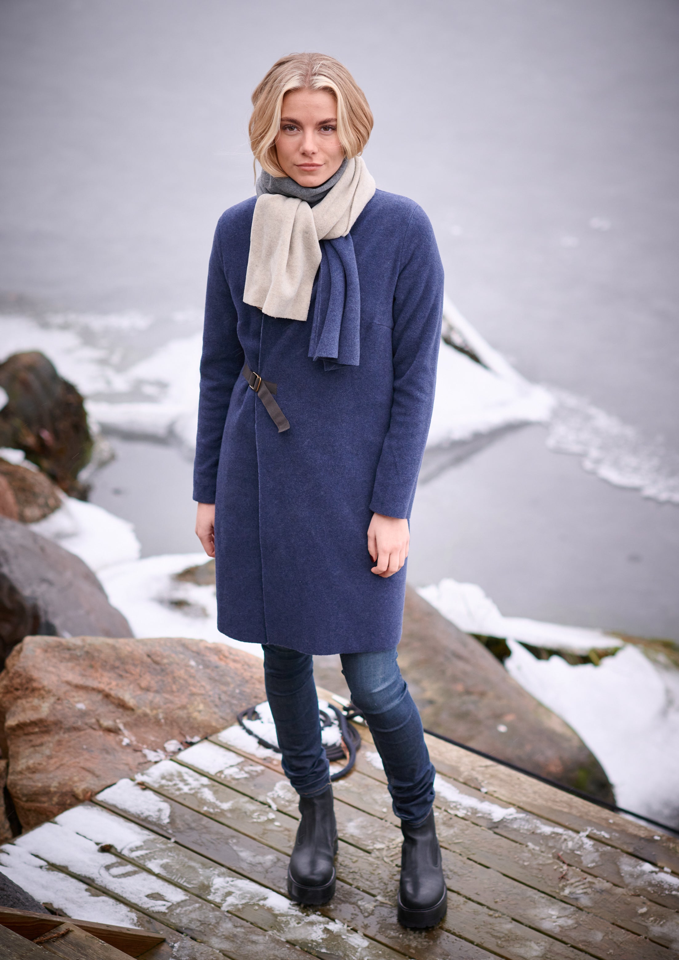 HENRIETTE STEFFENSEN COPENHAGEN NO WASTE SCARF - 4063 NW SCARFS DENIM/SAND/GREY 688