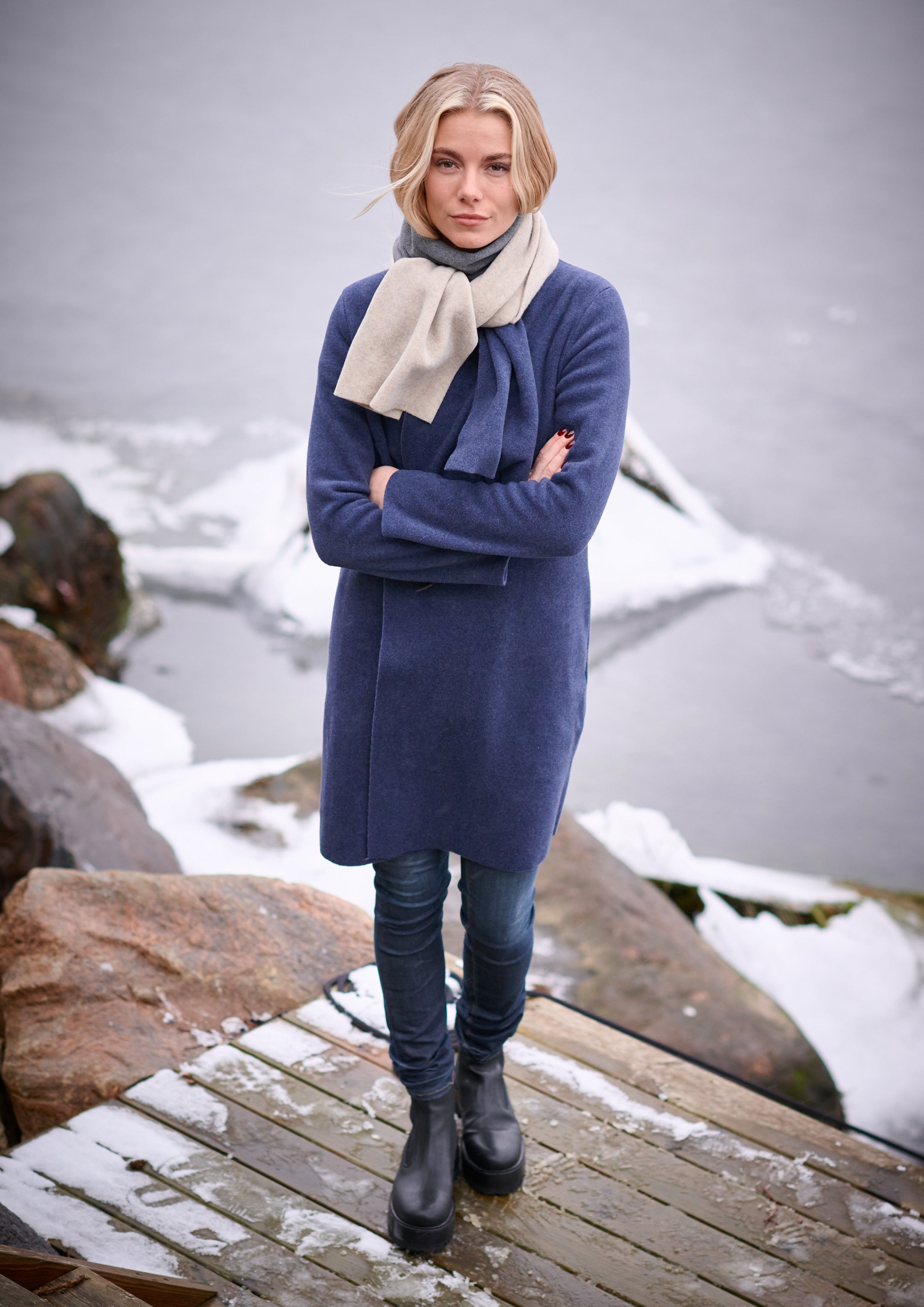 HENRIETTE STEFFENSEN COPENHAGEN NO WASTE SCARF - 4063 NW SCARFS DENIM/SAND/GREY 688