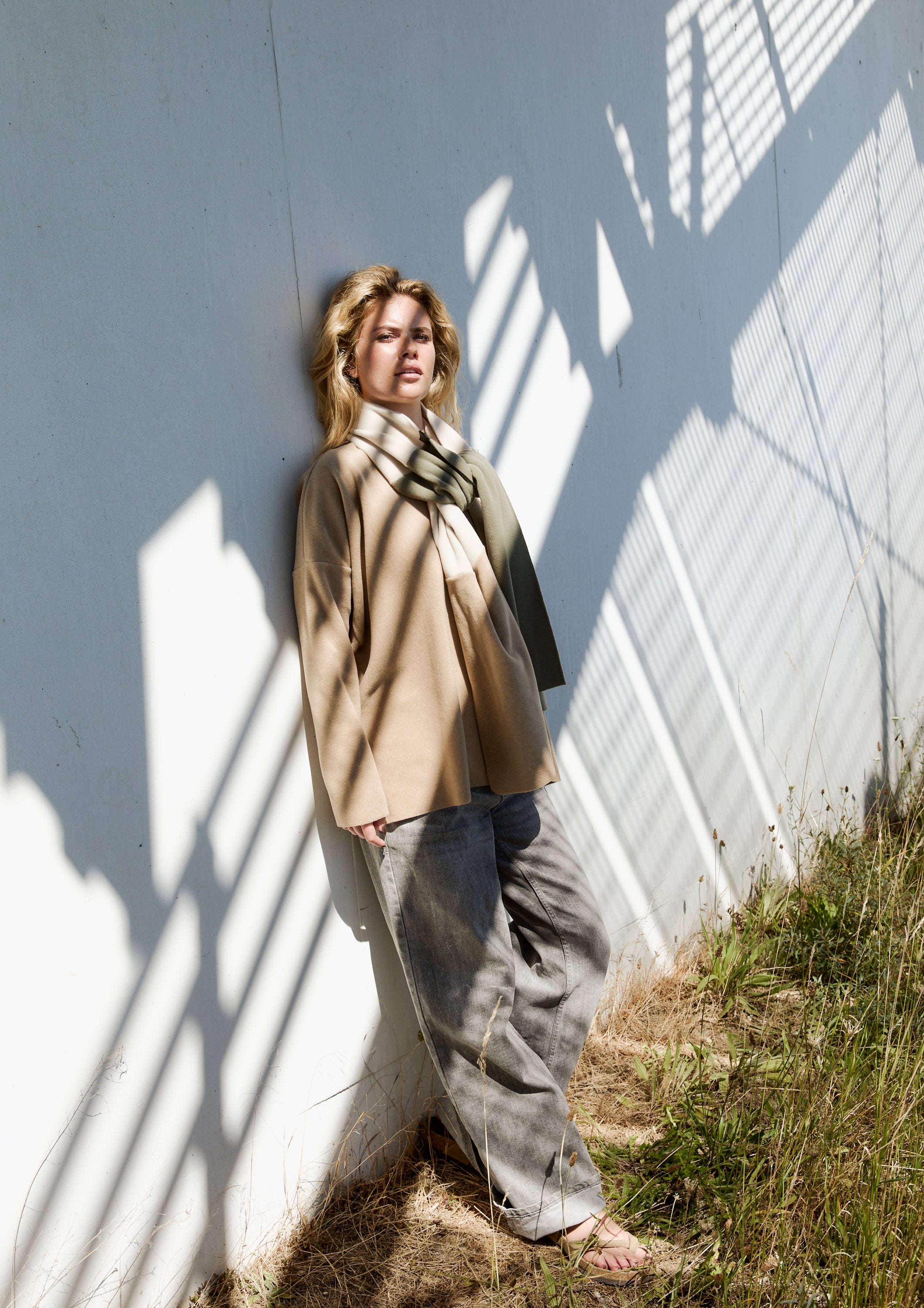 HENRIETTE STEFFENSEN COPENHAGEN NO WASTE SCARF - 4063 NW SCARFS DUSTY GREEN /KIT/CAMEL 480