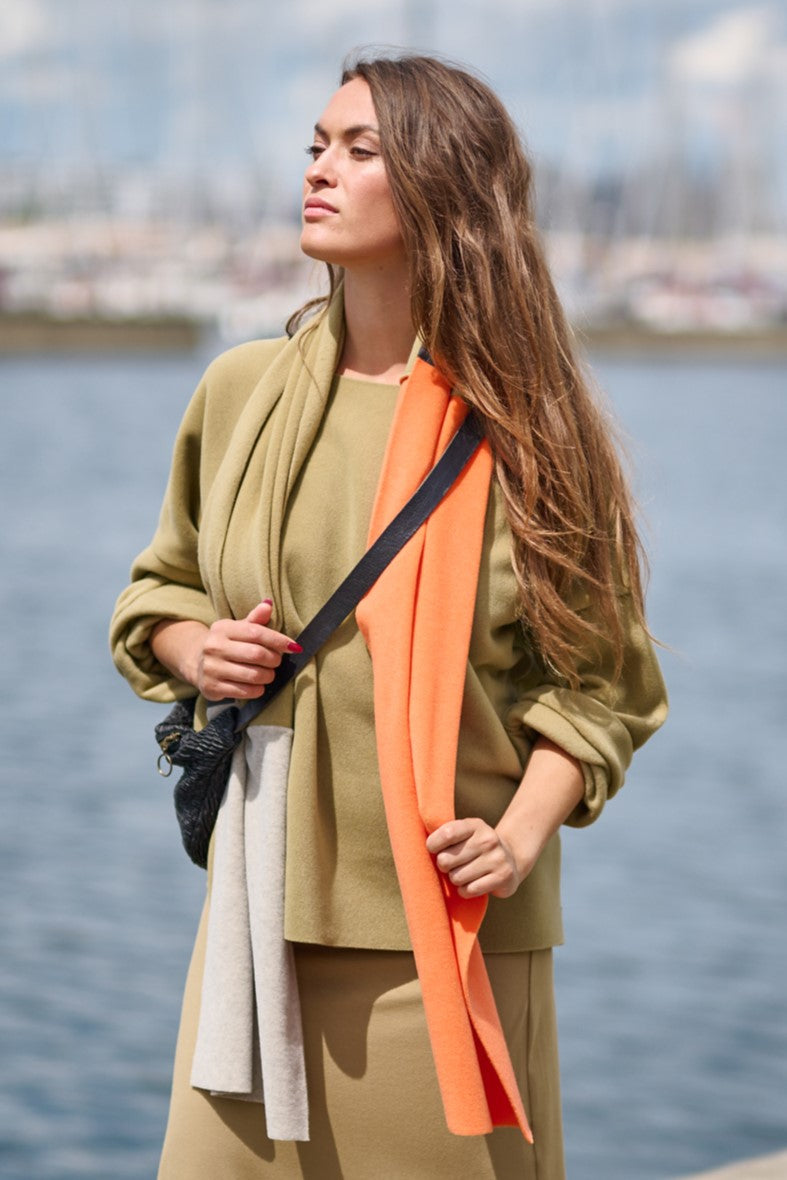 HENRIETTE STEFFENSEN COPENHAGEN NO WASTE SCARF - 4063 NW SCARFS OLIVE/SAND/ORANGE 462