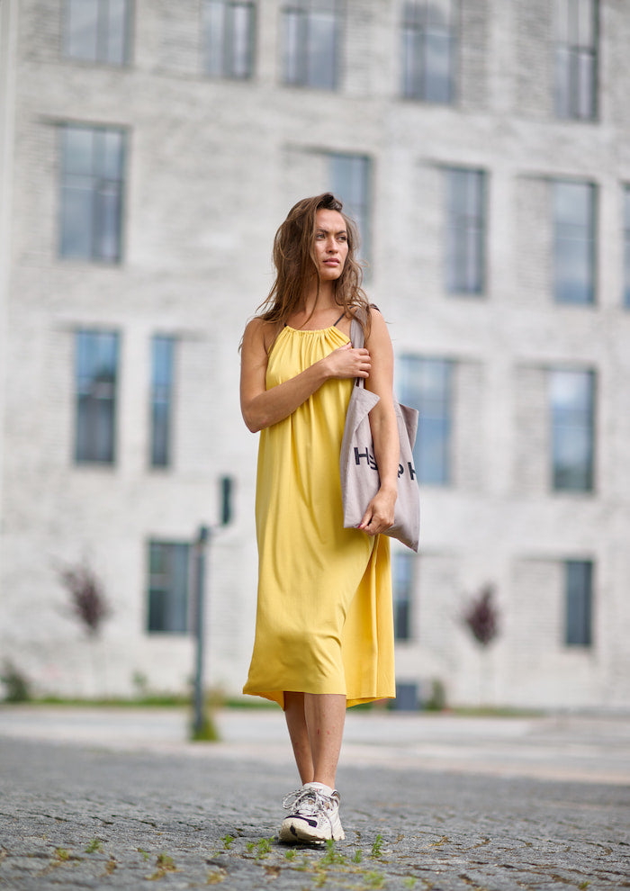 HENRIETTE STEFFENSEN COPENHAGEN NO WASTE STRAP DRESS - 98061NW KJOLER YELLOW 704