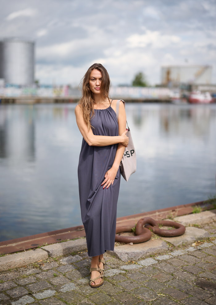 HENRIETTE STEFFENSEN COPENHAGEN NO WASTE STRAP DRESS LONG - 98062NW KJOLER DEEP BLUE 502