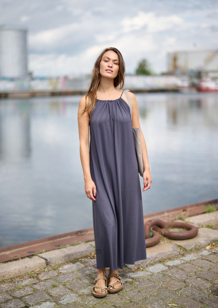 HENRIETTE STEFFENSEN COPENHAGEN NO WASTE STRAP DRESS LONG - 98062NW KJOLER DEEP BLUE 502