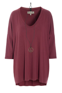 OVERSIZED BLOUSE V-NECK - 96078 - BORDEAUX