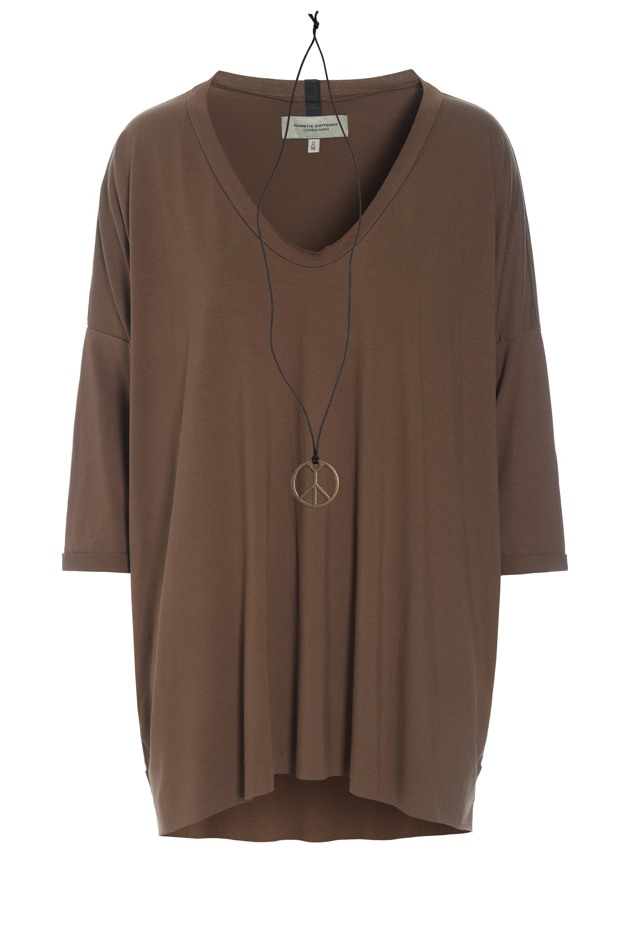 HENRIETTE STEFFENSEN COPENHAGEN OVERSIZED BLOUSE V-NECK - 96078 BLUSER CHOCOLATE 844