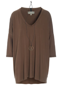 OVERSIZED BLOUSE V-NECK - 96078 - CHOCOLATE