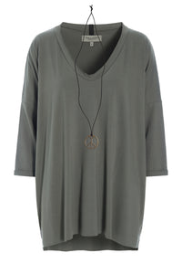 OVERSIZED BLOUSE V-NECK - 96078 - DUSTY GREEN