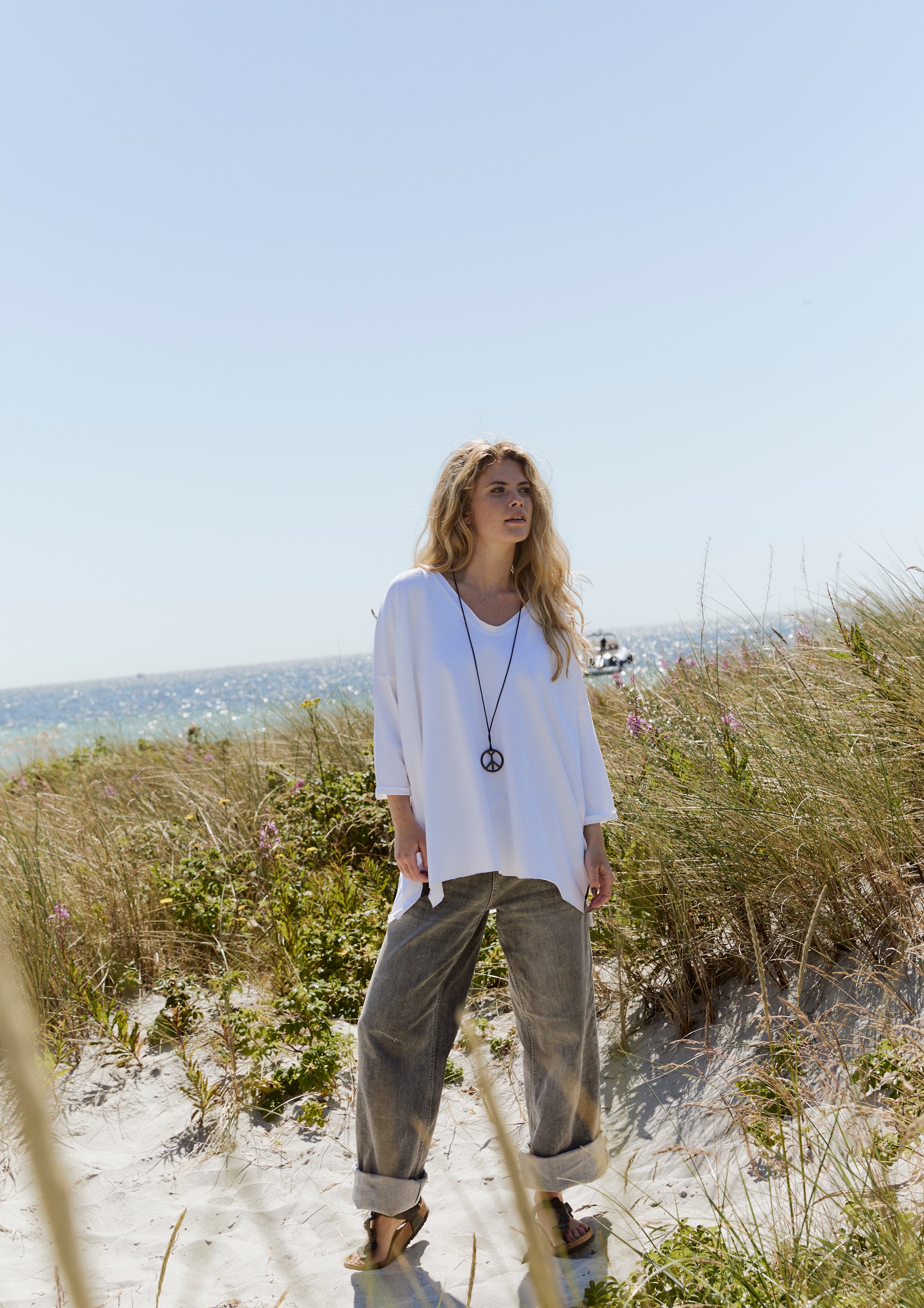 HENRIETTE STEFFENSEN COPENHAGEN OVERSIZED BLOUSE V-NECK - 96078 BLUSER WHITE 816