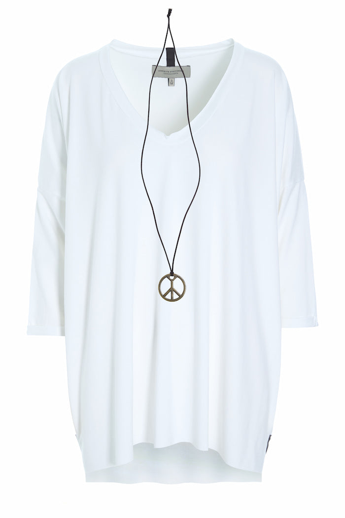 HENRIETTE STEFFENSEN COPENHAGEN OVERSIZED BLOUSE V-NECK - 96078 BLUSER WHITE 816
