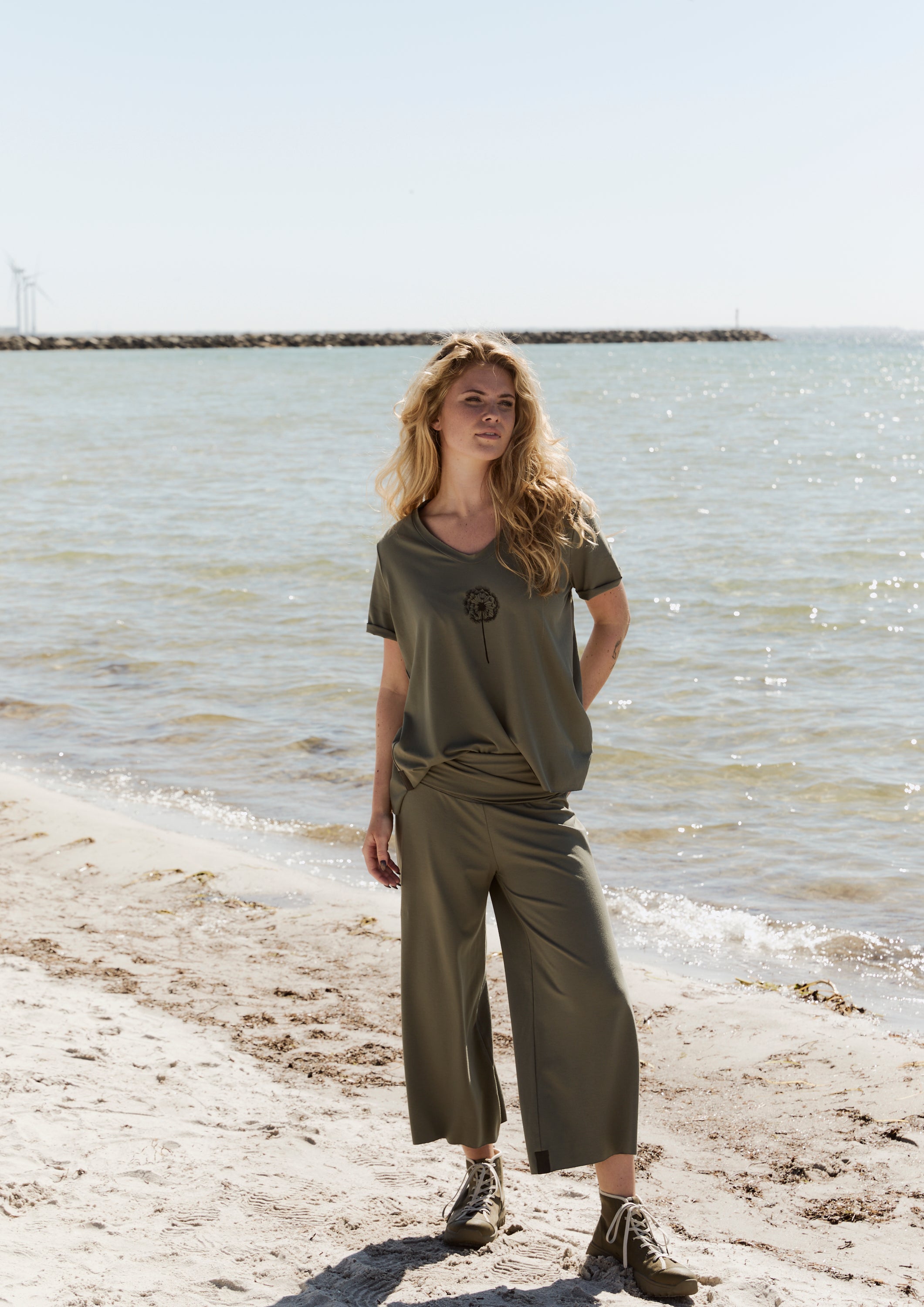 HENRIETTE STEFFENSEN COPENHAGEN PANTS FOLD DOWN WAIST 3/4 - 99017 BUKSER DUSTY GREEN 609